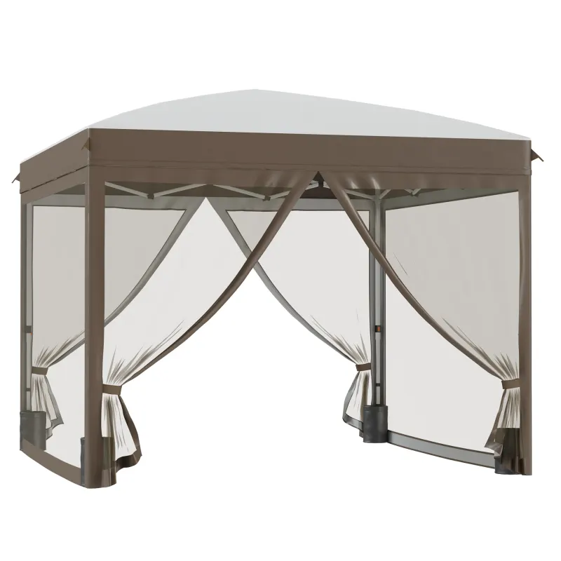 10' x 10' Pop Up Canopy Tent with Netting, Instant Sun Shelter, Tents for Parties, Height Adjustable, with Wheeled Carry Bag and 4 Sand Bags for Outdoor, Garden, Patio, Cream