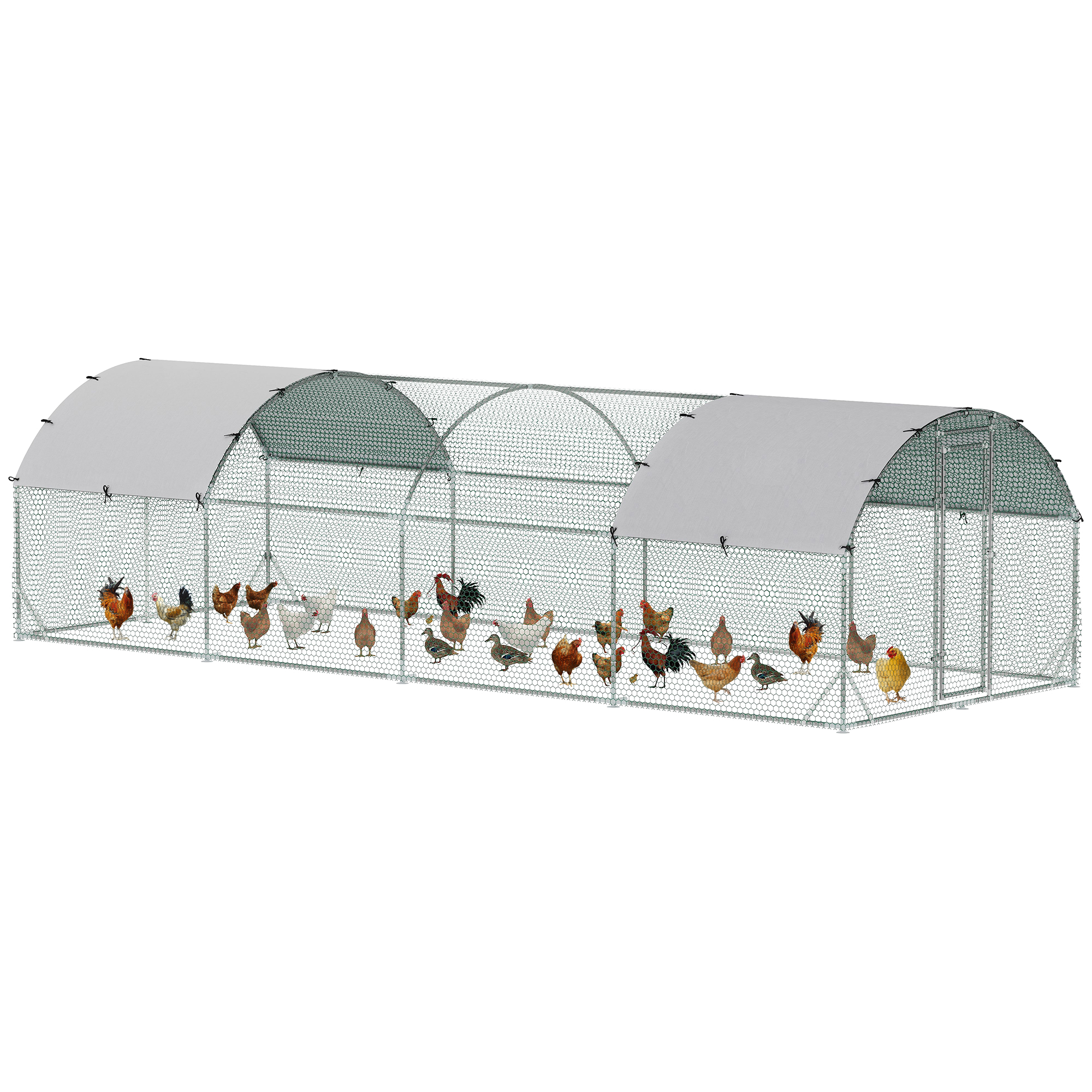 Large Metal Chicken Coop with Waterproof and Anti-UV Cover for Yard, Outdoor, Duck, Rabbit, 9.2' x 24.9' x 6.5'