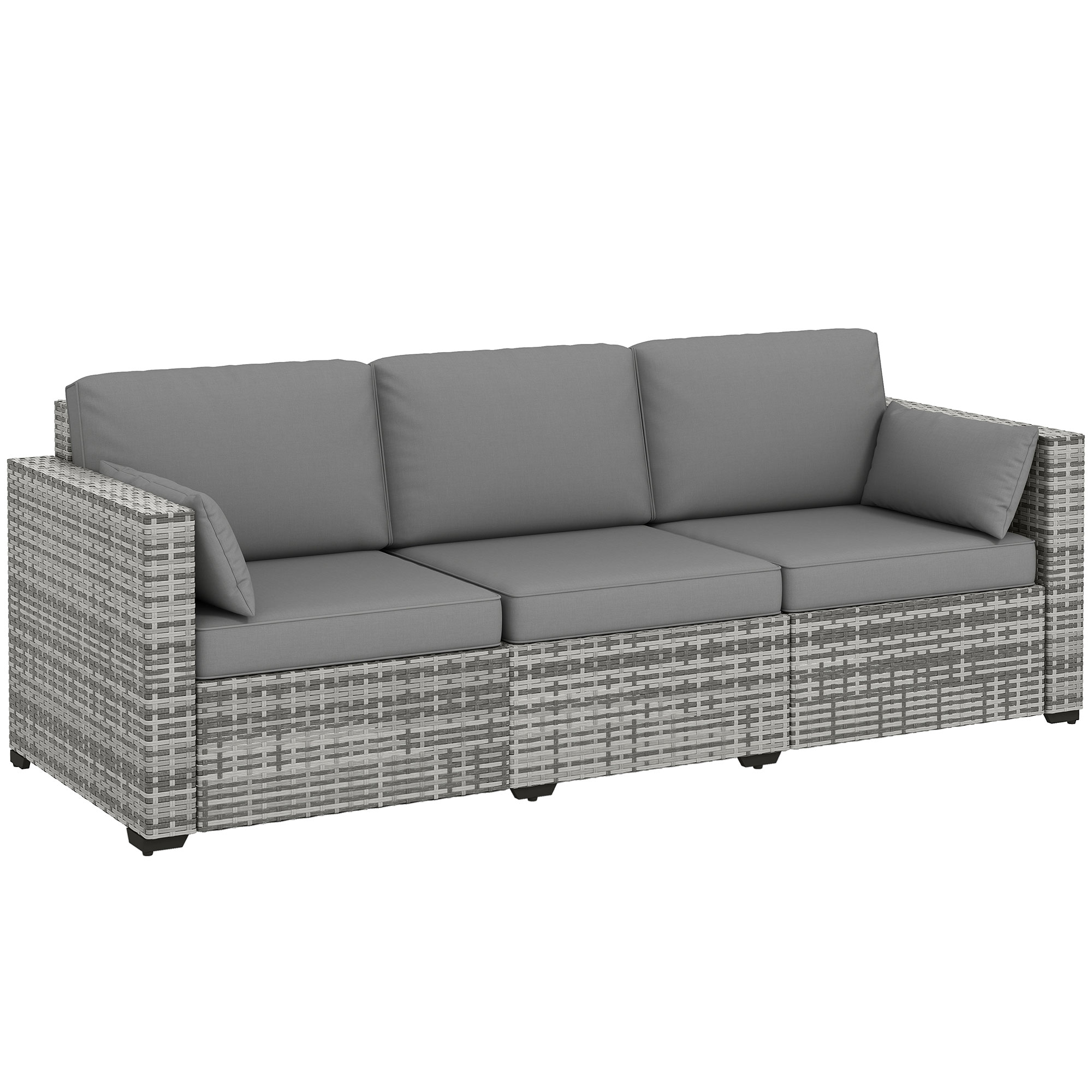  Patio Couch PE Wicker Deep Seating Outdoor Sofa with Removable Cushions, 3 Seater Rattan Sofa, Outdoor Furniture for Balcony, Deck, Garden and Poolside, Gray