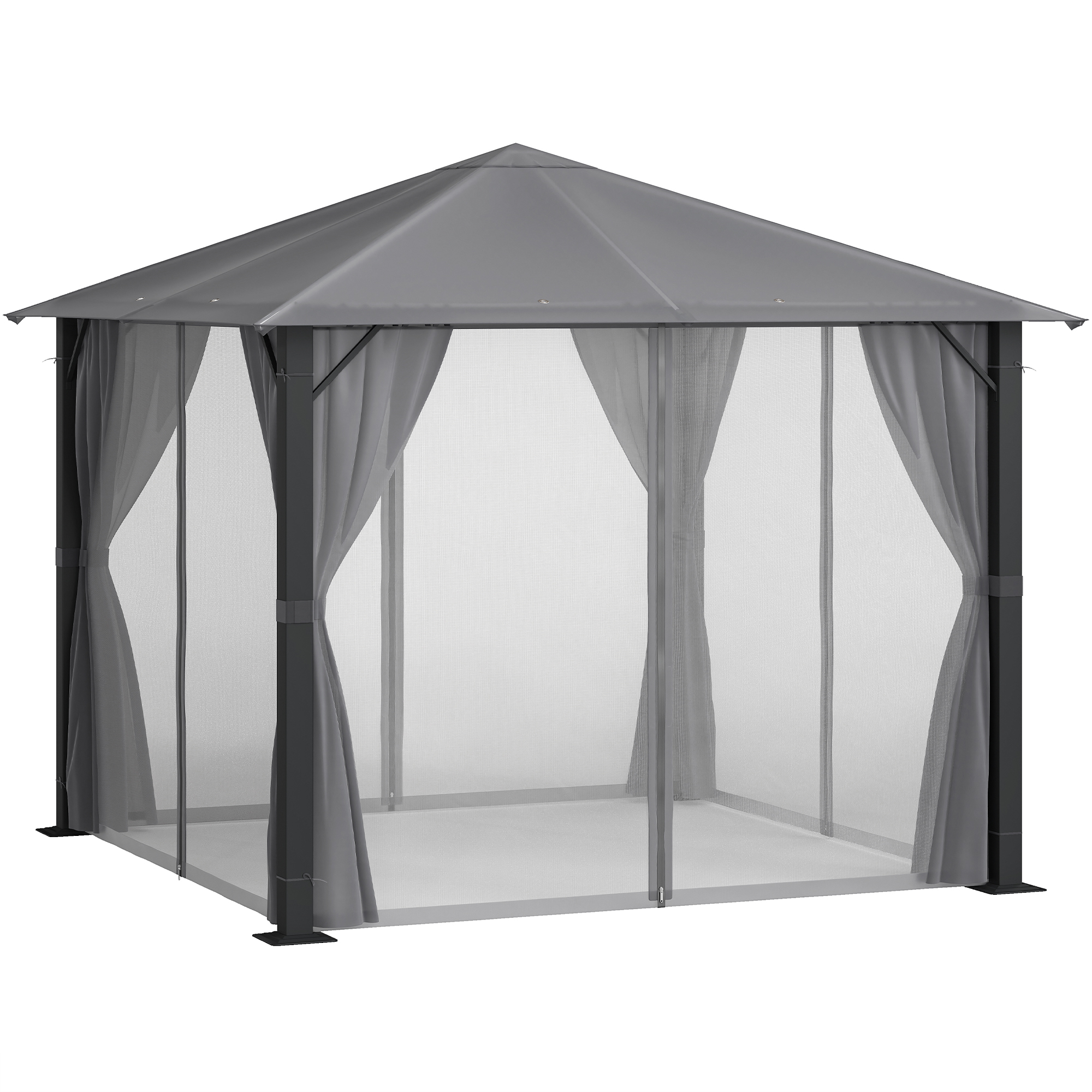  10' x 10' Patio Gazebo, Outdoor Gazebo Canopy Shelter with Netting & Curtains, Vented Roof, for Garden, Lawn, Backyard and Deck, Black