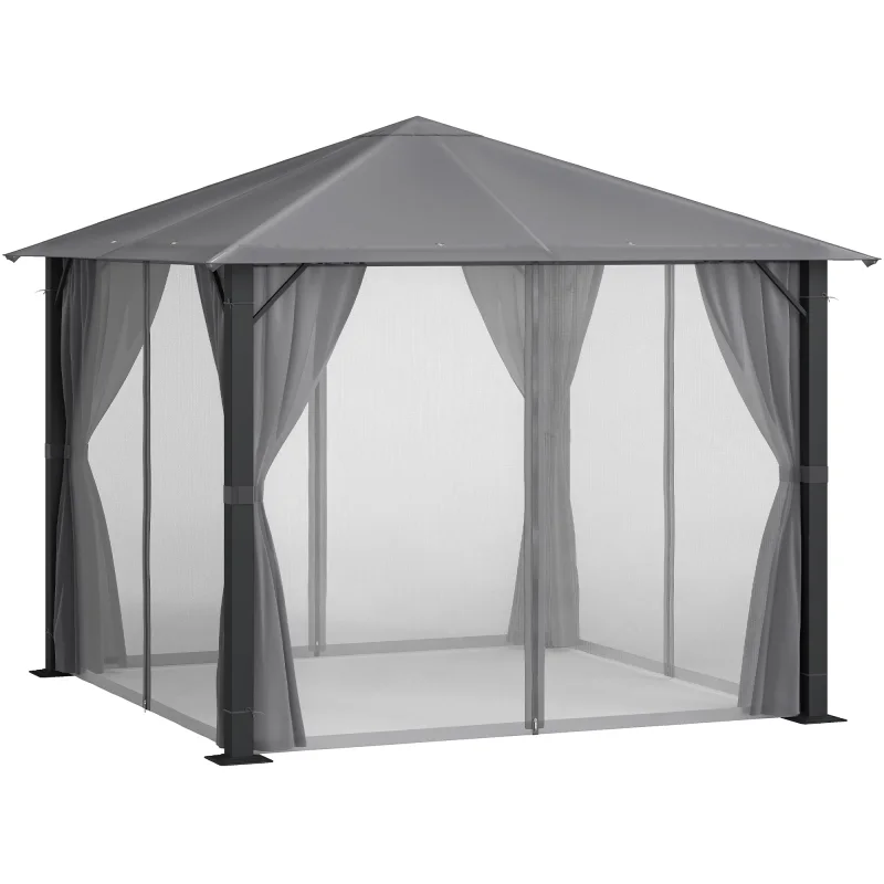  10' x 10' Patio Gazebo, Outdoor Gazebo Canopy Shelter with Netting & Curtains, Vented Roof, for Garden, Lawn, Backyard and Deck, Black