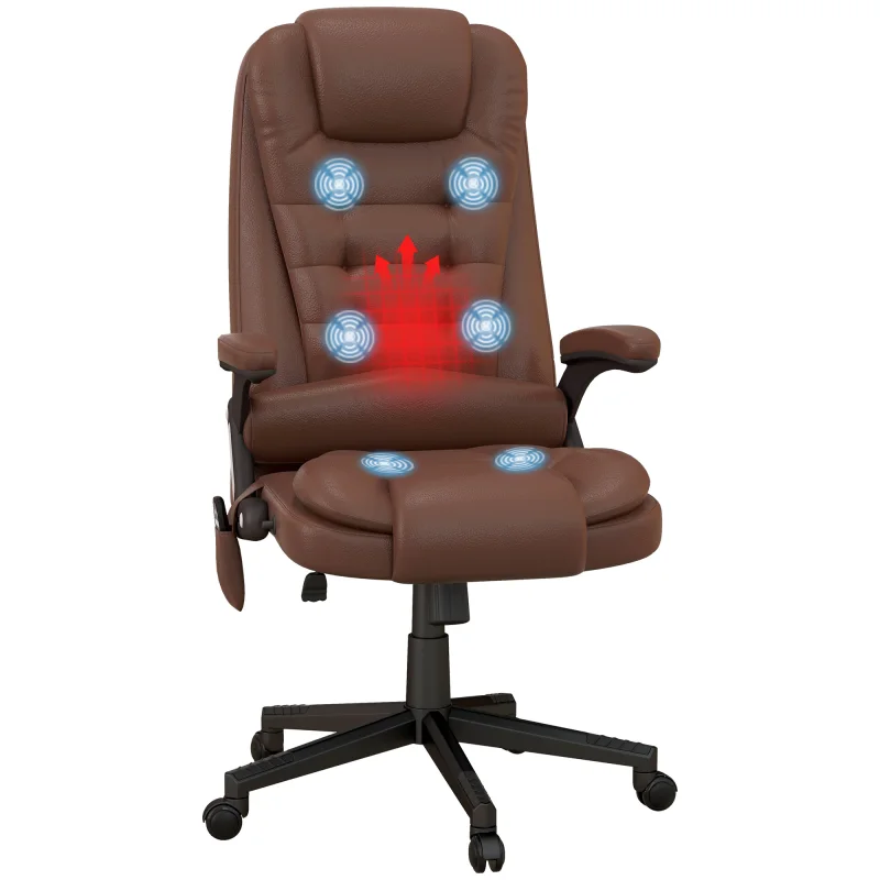  Massage Office Chair, Heated Reclining Computer Chair with 6 Vibration Points, Armrest and Remote, Brown