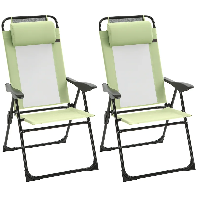 Set of 2 Portable Folding Outdoor Recliners w/ Adjustable Backrest, Green