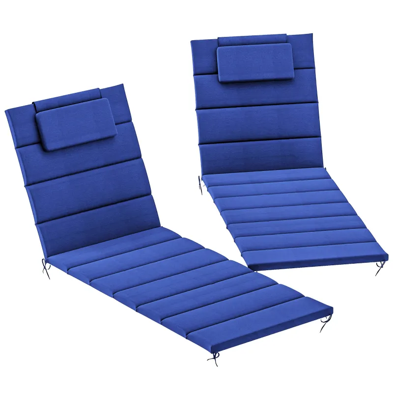 Foldable Chaise Lounge Cushion Set of 2, Outdoor Lounge Chair Cushion Set, UPF50+ 230gsm Olefin, 80" x 26" Dark Blue