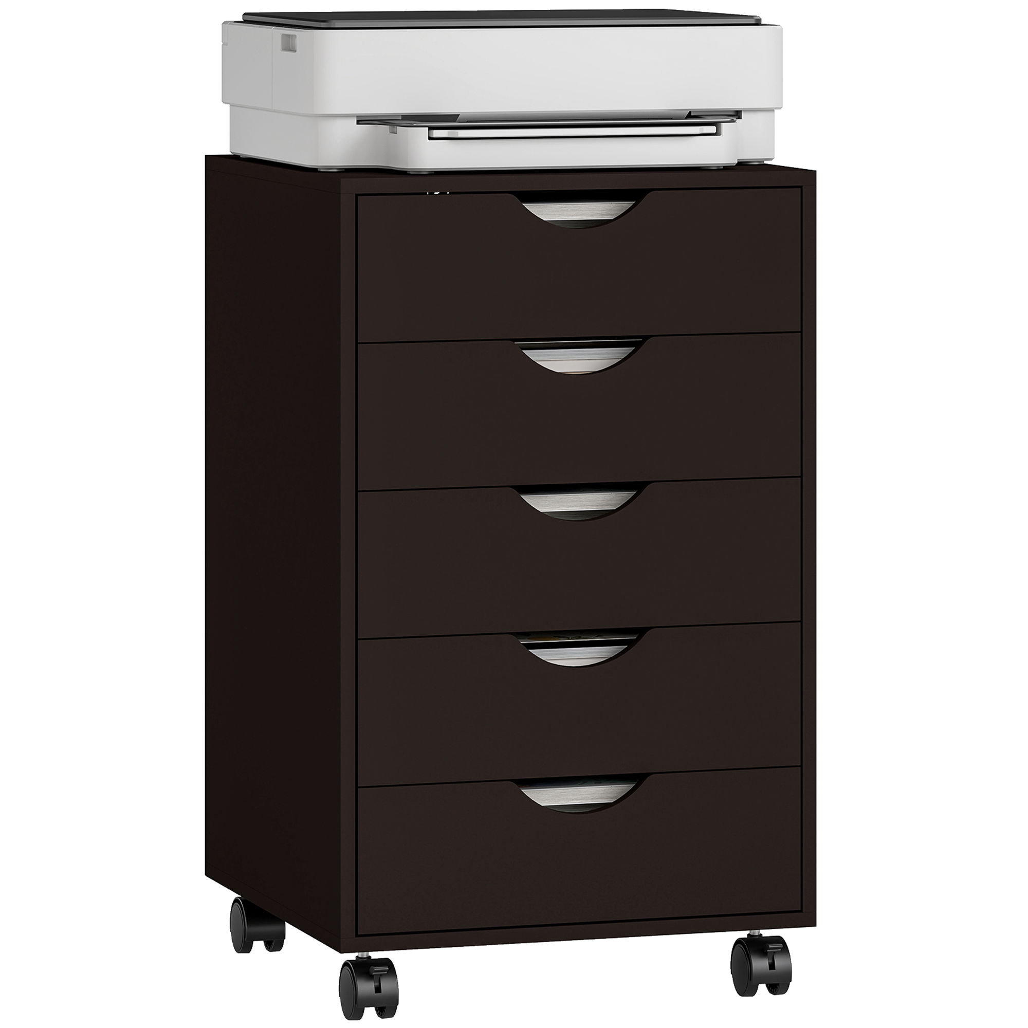 5 Drawer File Cabinet Storage Organizer Filing Cabinet with Nordic Minimalist Modern Style & Wheels, Brown