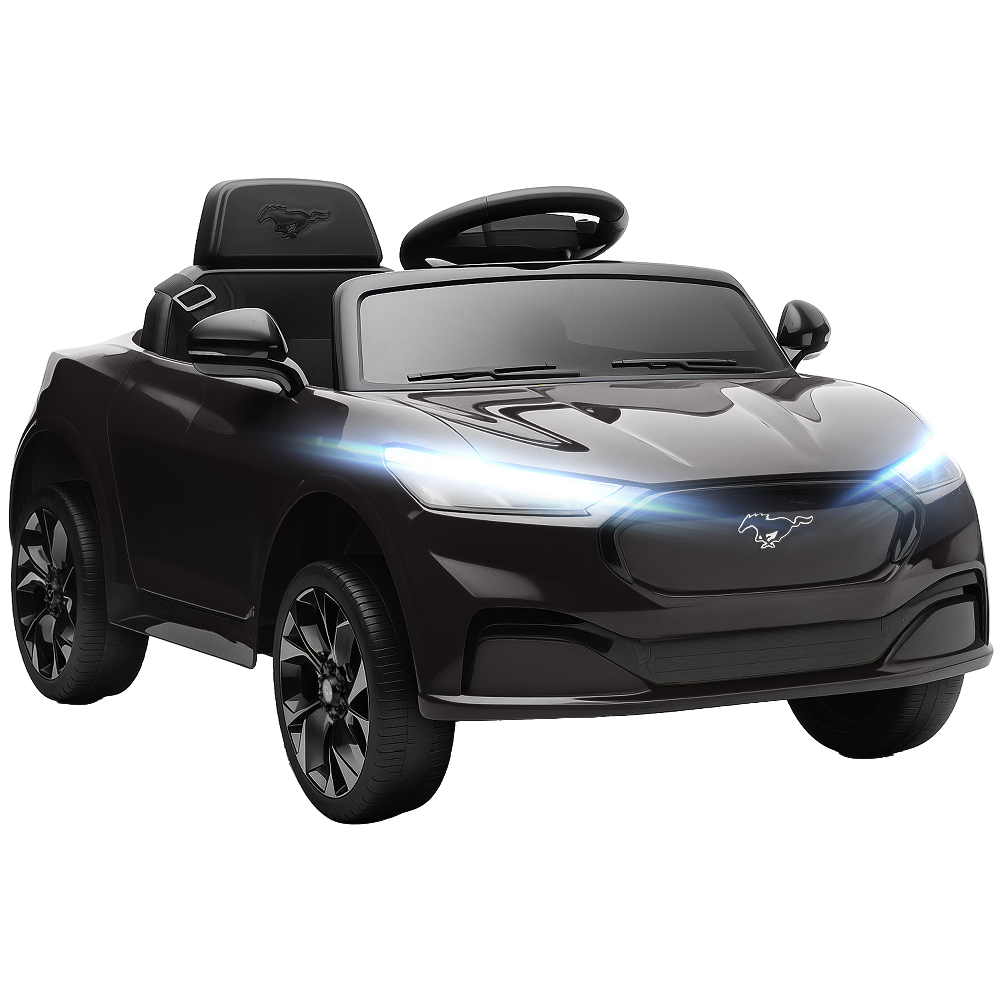 12V Kids Ride On Car, Licensed Ford Mustang Mach-E Electric Car with Remote Control, LED Light, Music, Black