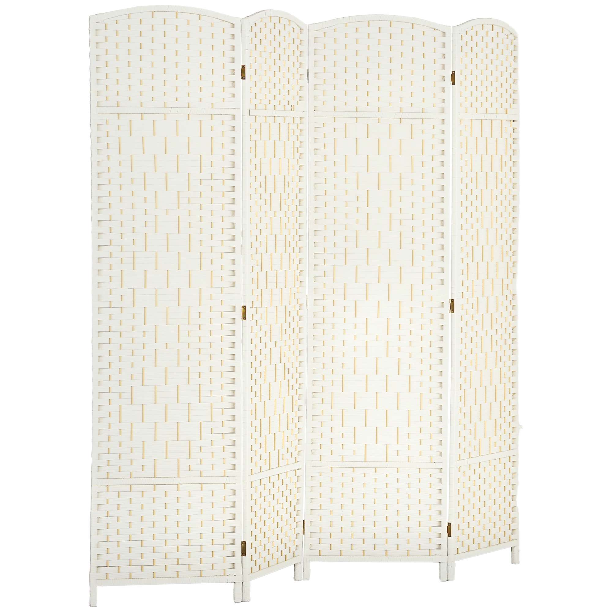 Folding Room Divider Screen 4 Panel 6' Tall Privacy Screen Freestanding Wood Partition for Home Office, White
