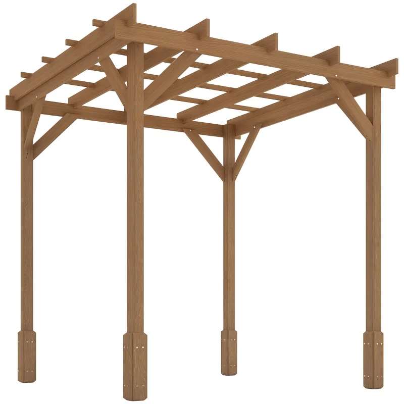 6.6' x 6.6' Wood Pergola, Outdoor Gazebo Grape Trellis with Stable Structure for Climbing Plant Support, Dark Brown