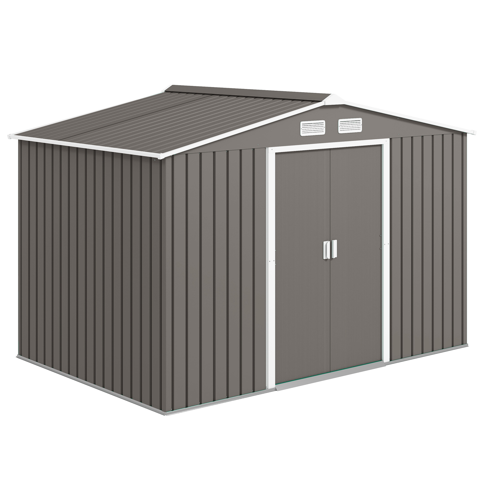  9' x 6' Outdoor Storage Shed, Garden Tool Metal Shed with Foundation Kit, Double Lockable Door, Air Vents and Sloping Roof, for Backyard, Patio, Lawn, Gray