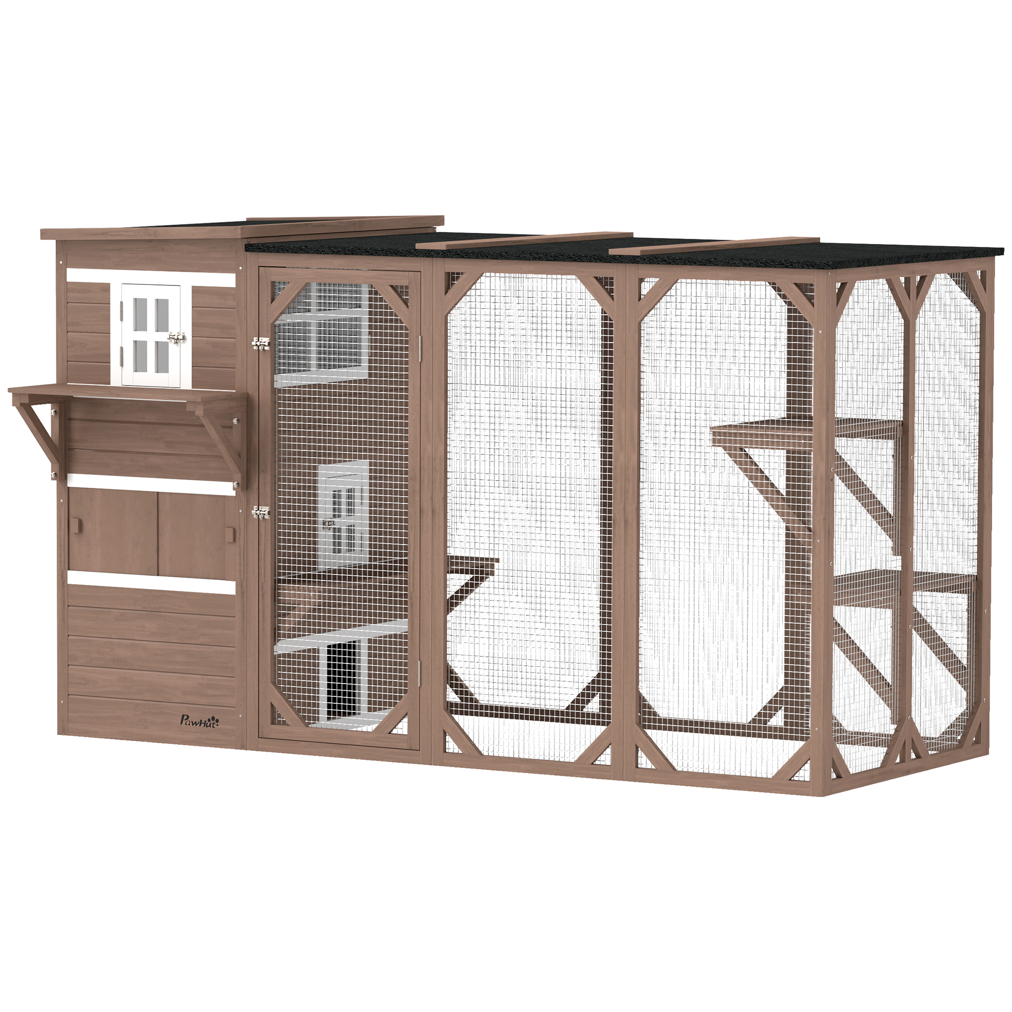 Large Outdoor Cat House for 3 Kitties, Multi-Level Design with Big Hiding Areas 2 Stories & Multiple Platforms Cat Condo