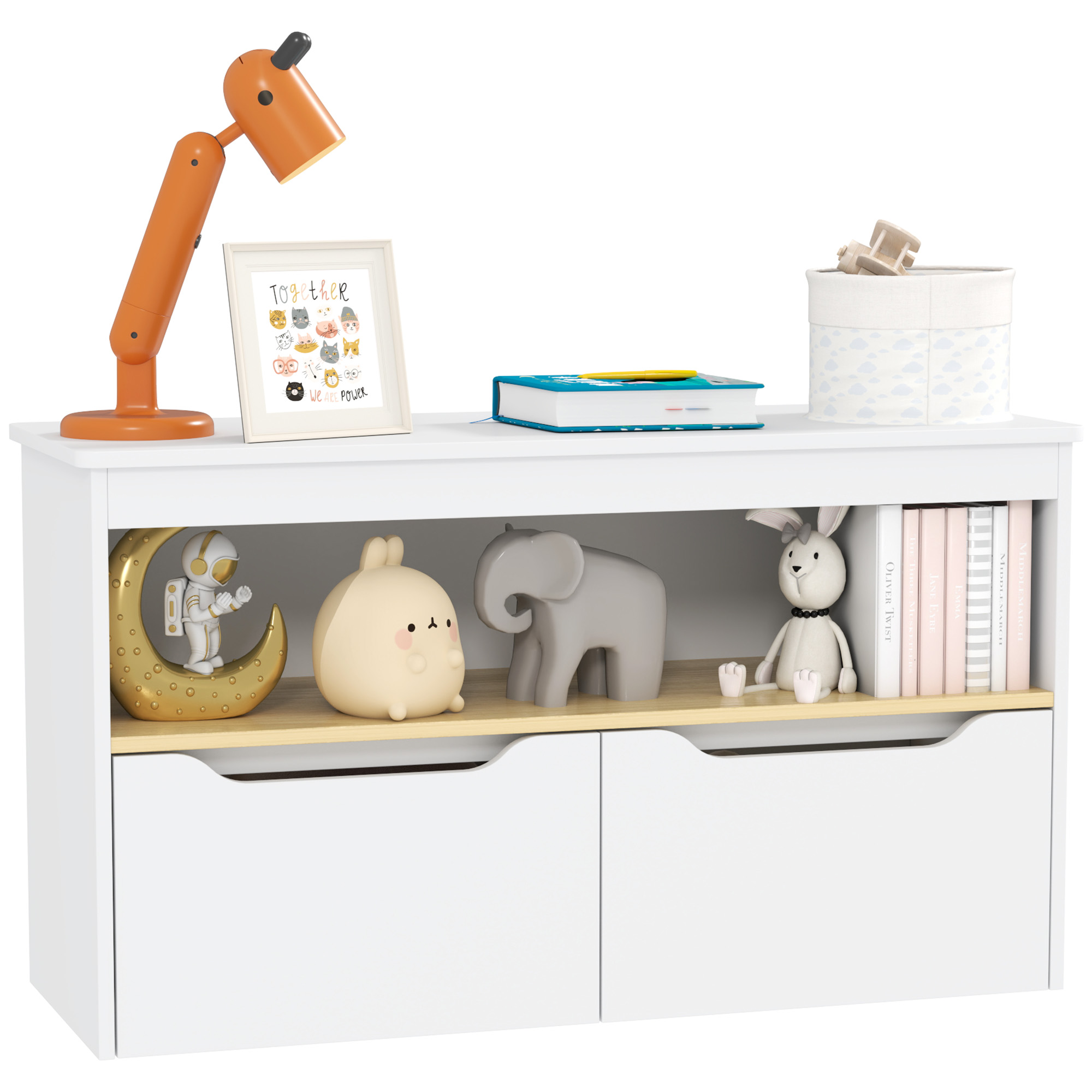 Toy Storage Organizer with 2 Drawers, Toy Shelf, Large Top, for Bedroom, Nursery, Living Room, White