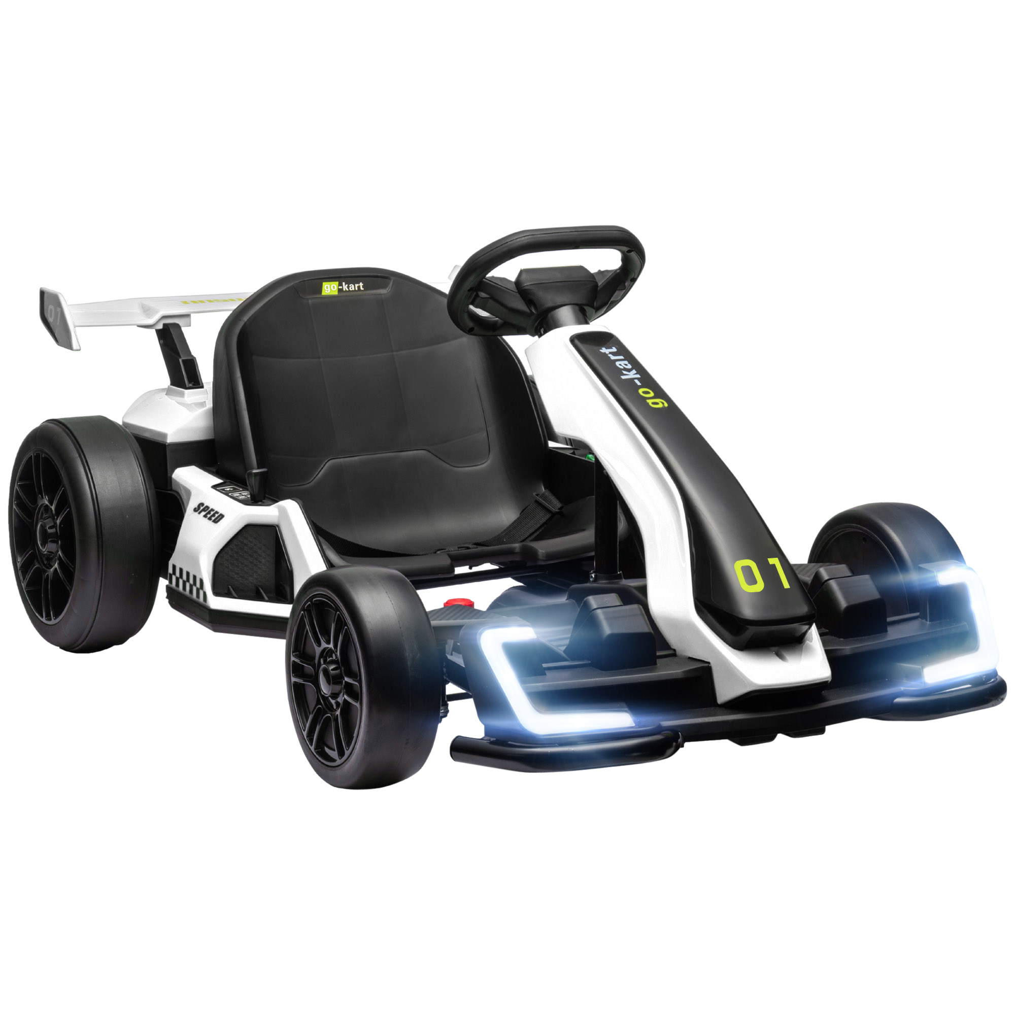 24V 7.5 MPH Electric Go Kart with Adjustable Seat, Slow Start, White