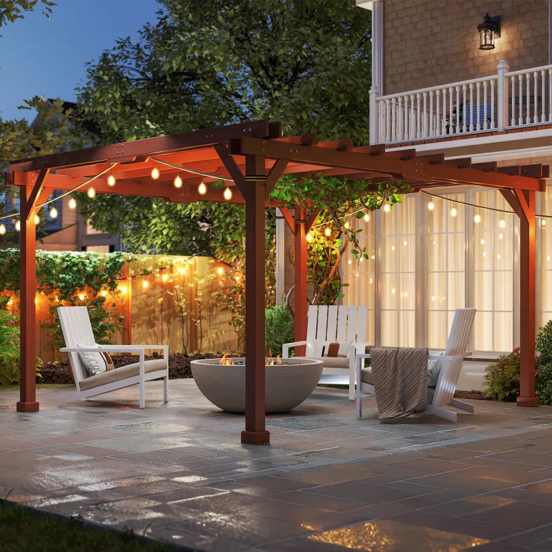 11' x 12.5' Outdoor Wood Pergola with Grape Trellis for Patio, Deck, Backyard, Lawn