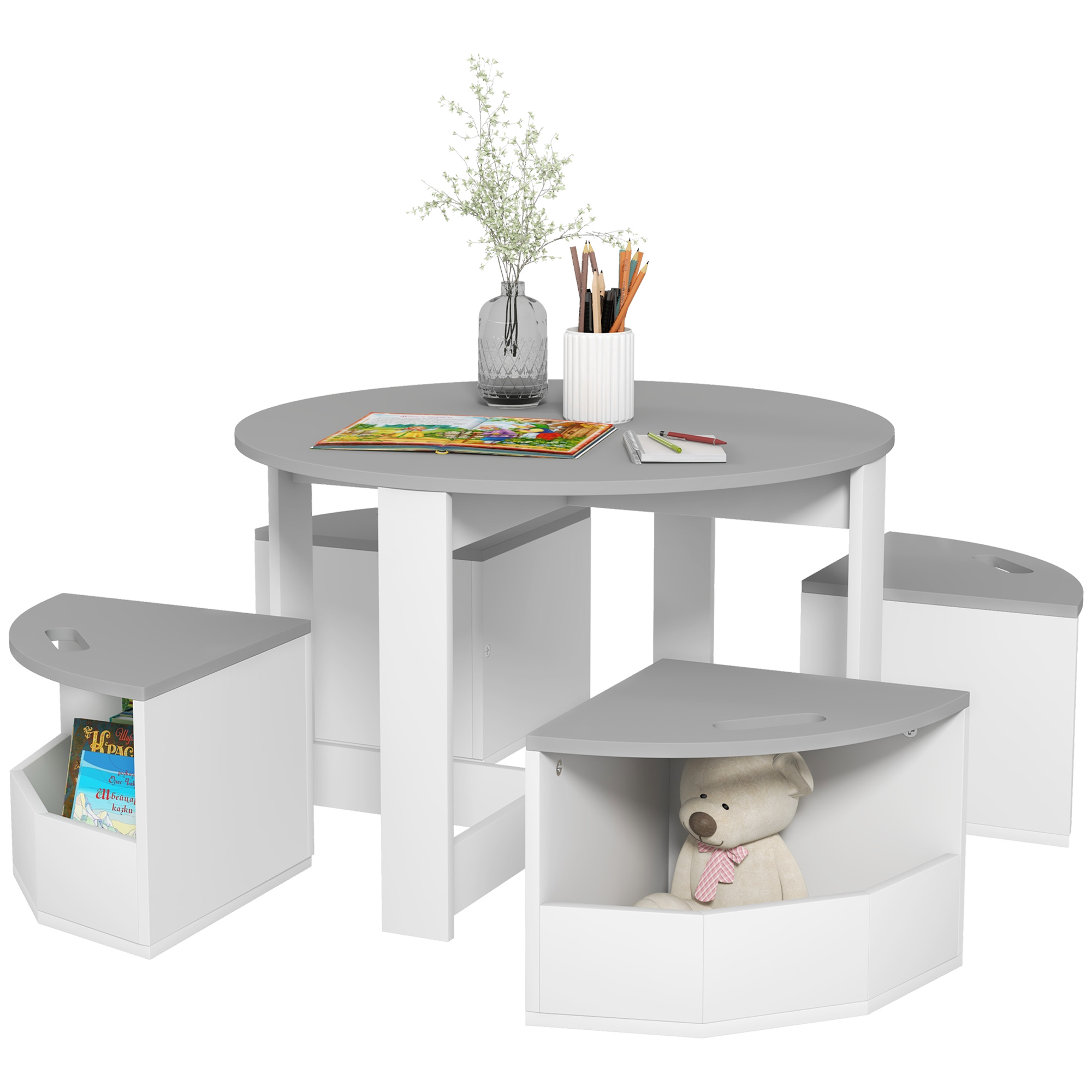 5 Piece Kids Table and Chairs Set with Storage for Art, Craft, Drawing, Playroom, Classroom, Nursery, Gray