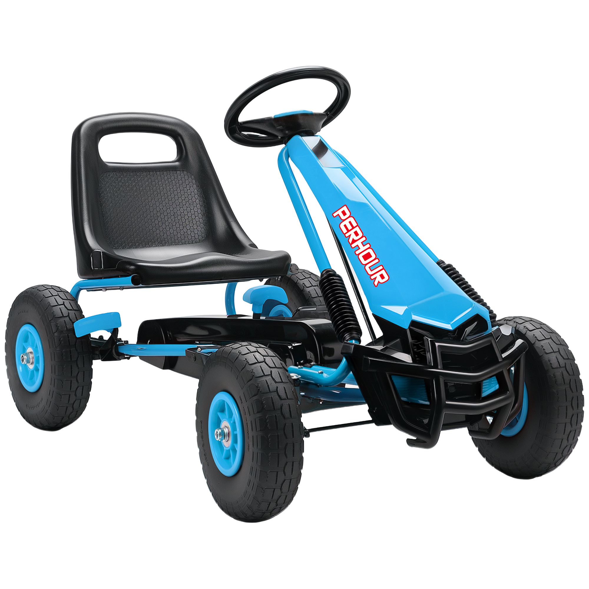 Kids Go Kart, Pedal Car with Adjustable Seat, EVA Wheels, Brake, for Boys & Girls Aged 3-8 Years Old, Blue