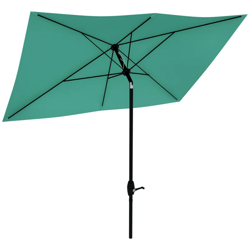  6.5' x 10' Rectangular Market Umbrella, Patio Outdoor Table Umbrella with Crank and Push Button Tilt, Teal