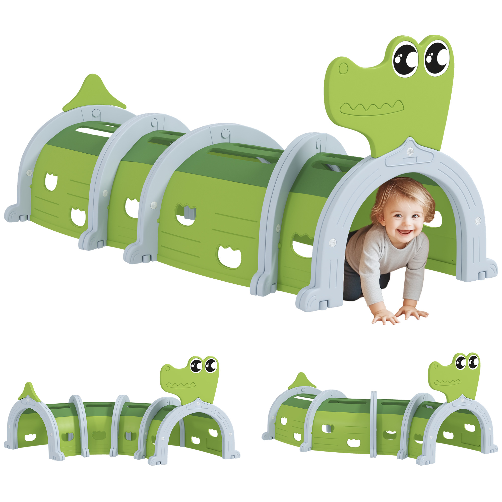 Crocodile Design Kids Play Tunnel for Kids to Crawl Through, 76" Long