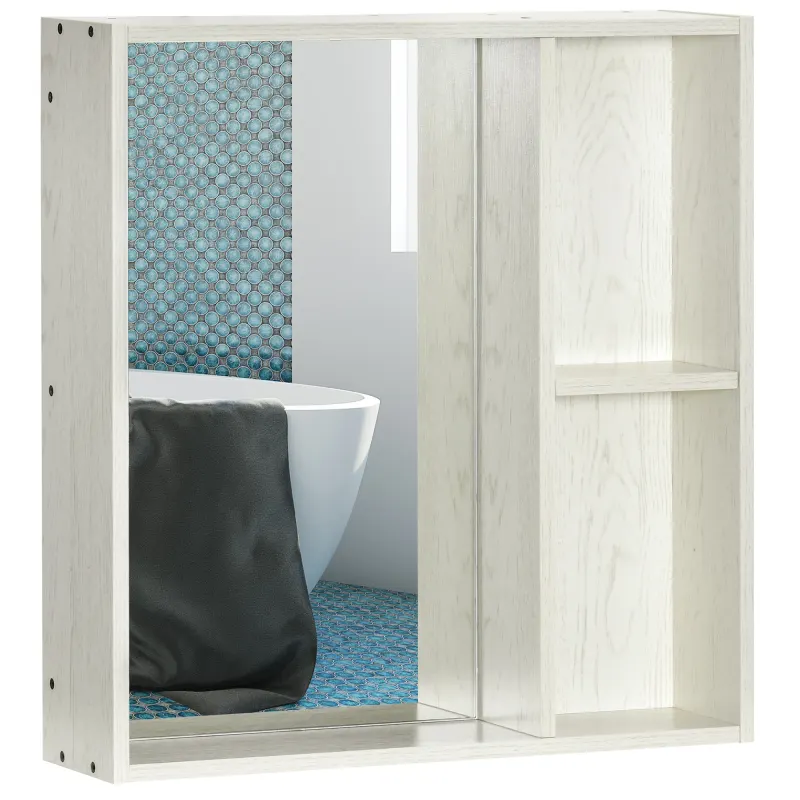 24.75" x 25.5" Bathroom Medicine Cabinet with Mirror, Storage Shelf, Over Toilet Bathroom Cabinet Wall Mounted for Living Room and Laundry Room, White