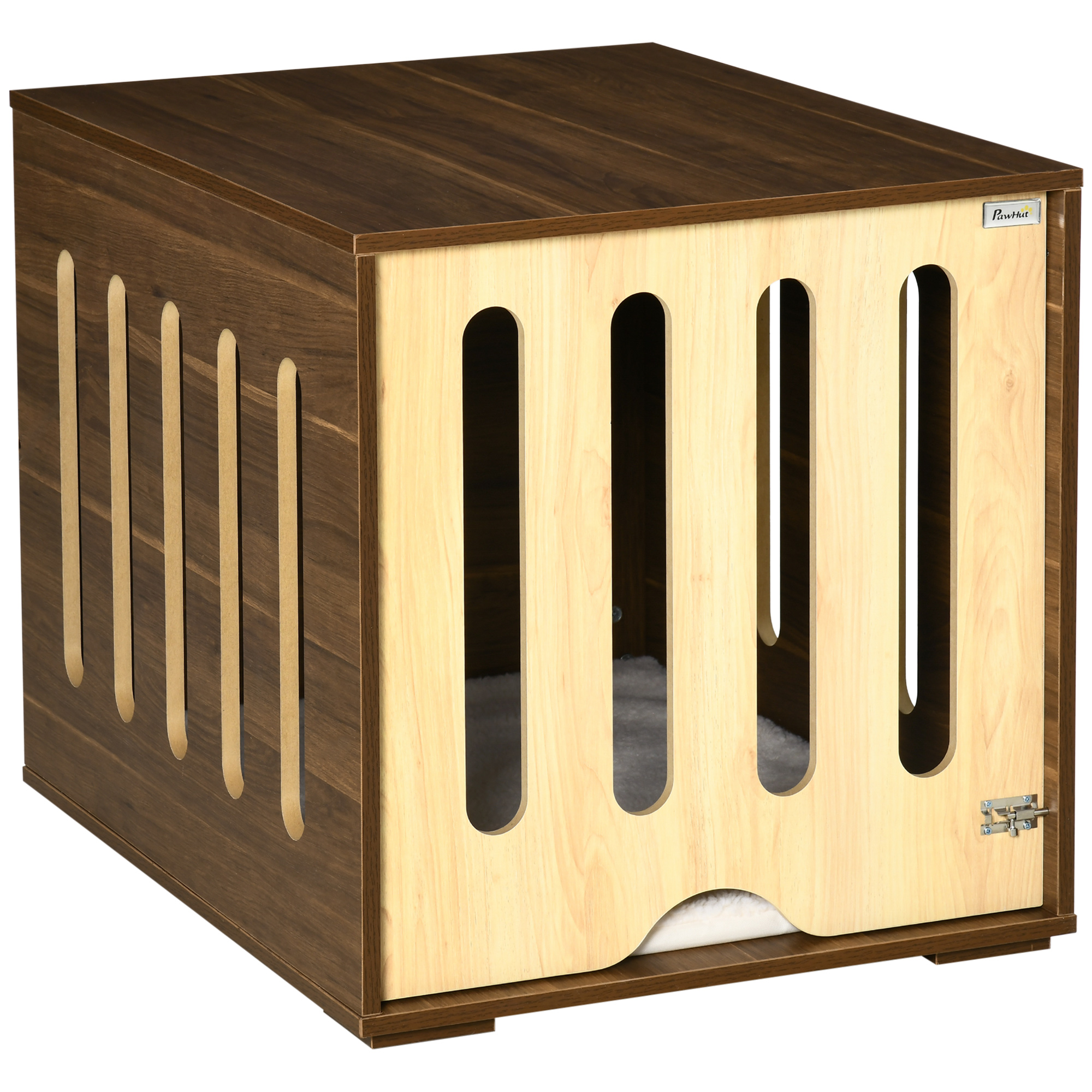 Furniture Style Dog Crate End Table with Removable Door Panel, Dog Crate Bed with Foam Cushion, Safety Lock, Indoor Use, for Small & Medium Dogs, Brown