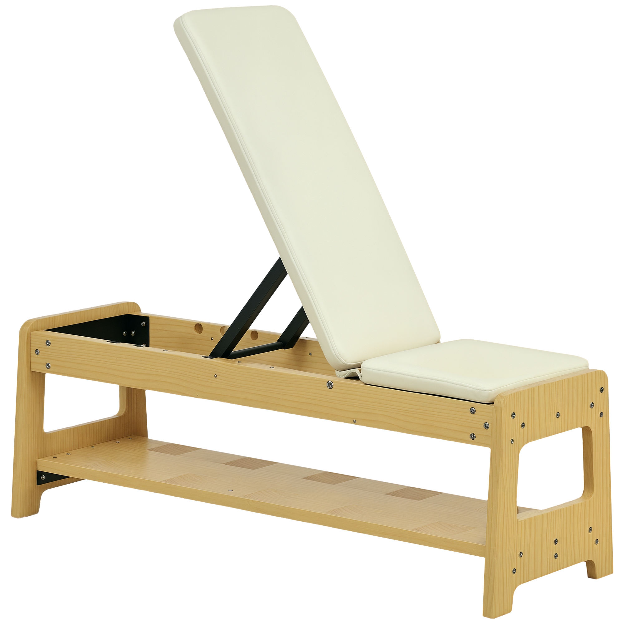 Wooden Adjustable Weight Bench with Dumbbell Rack, Flat or Incline Workout Bench for Home Gym Weight Lifting, White