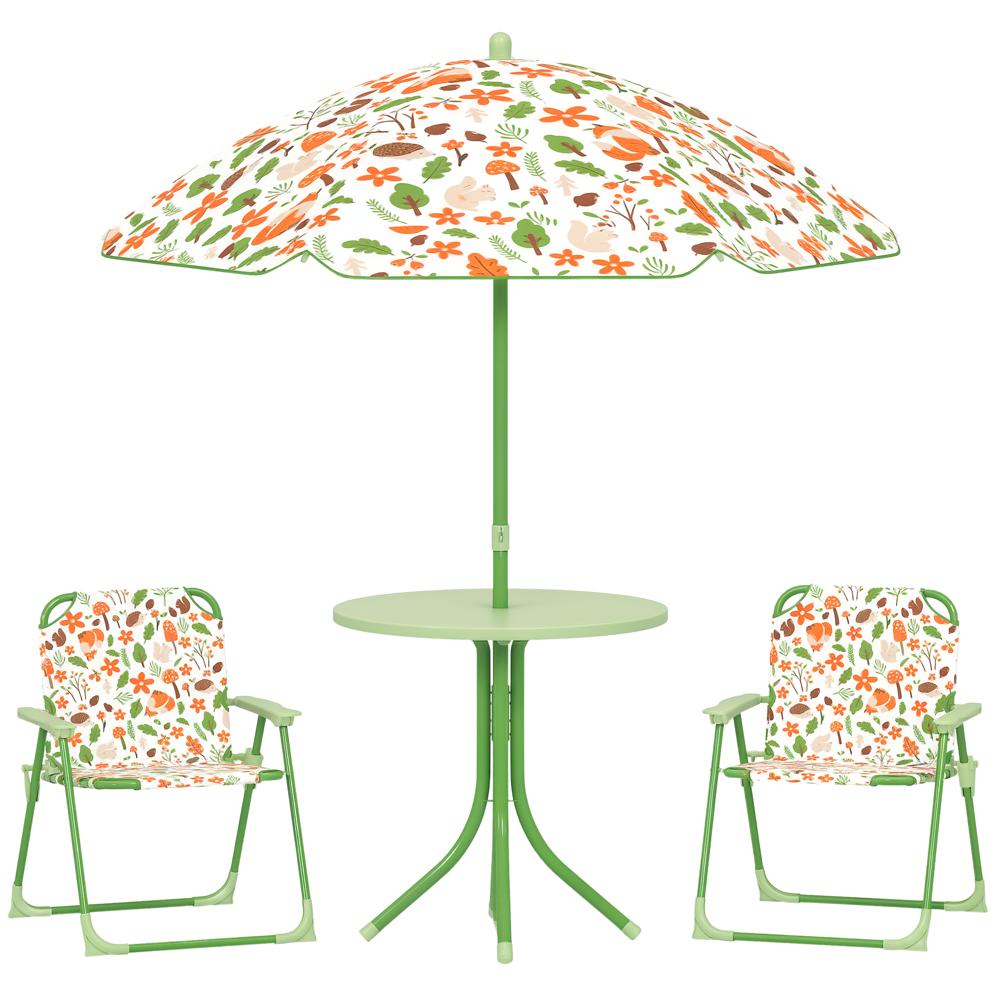 Kids Picnic Table and Chair Set, Outdoor Activity Table with Foldable Chairs, Removable Umbrella for Backyard, Green