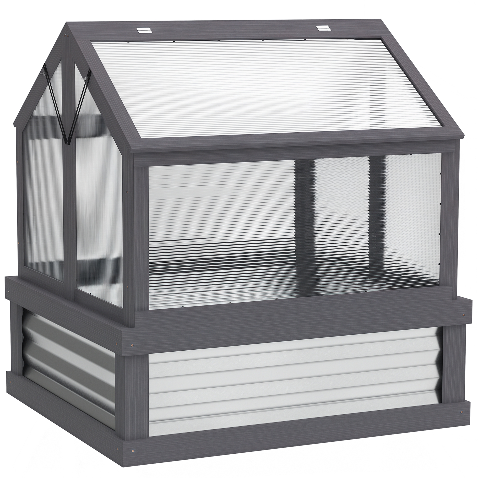 Raised Garden Flower Bed Kit with Greenhouse, Wooden Cold Frame Planter, 35.5" x 31.5" x 36", Gray