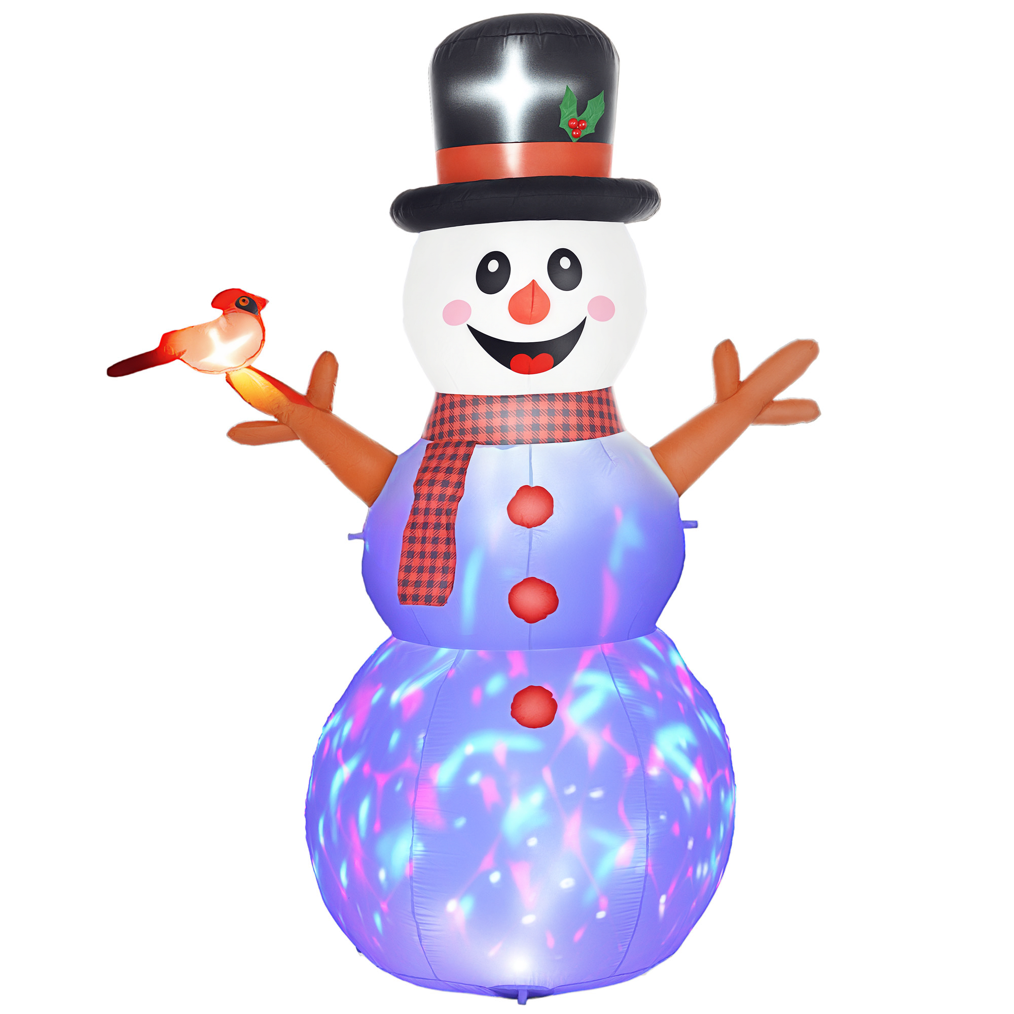 7.9' Inflatable Branch Hand Snowman w/ Rotating Colorful LED Light, Blow-Up Outdoor Display for Party