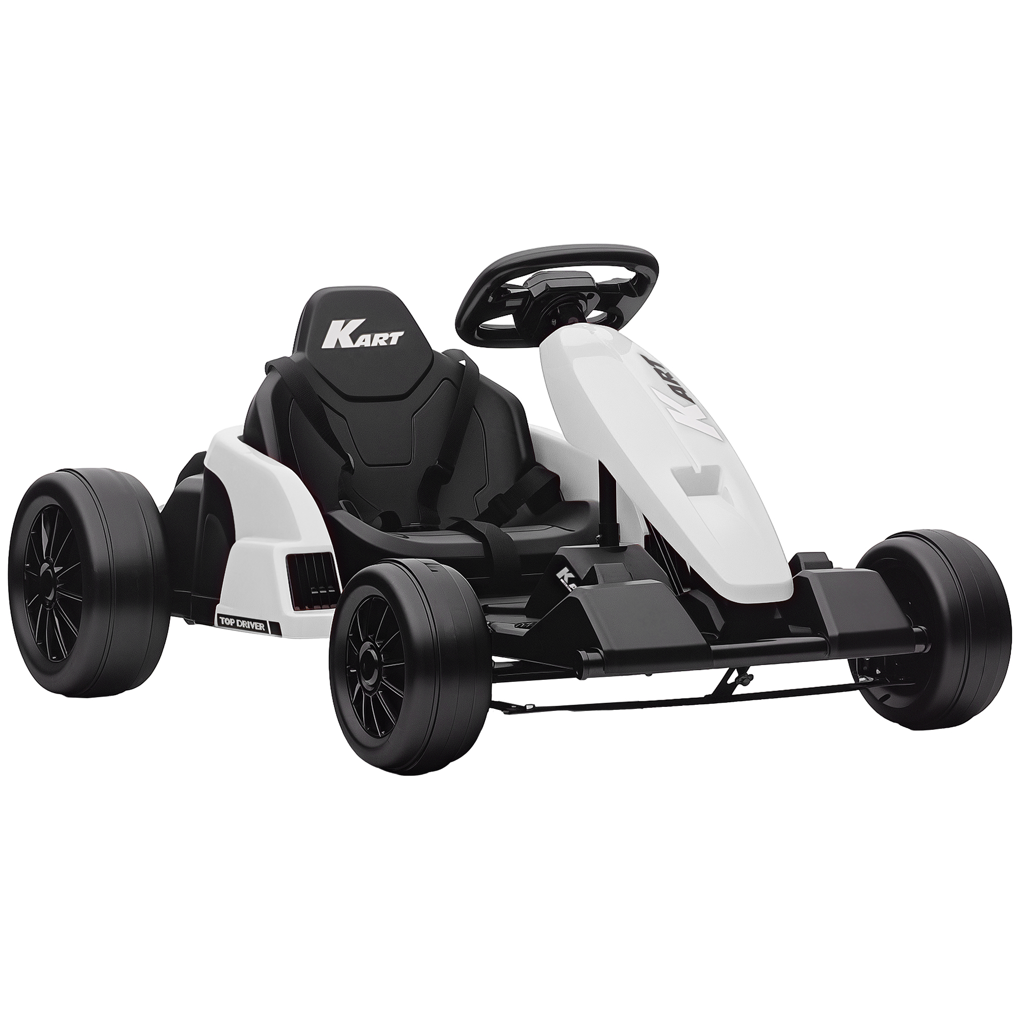 24V Electric Go Kart with Dual 150W Motors, Adjustable Seat & 11.2MPH High Speed, Slow Start, 5-Point Harness, White