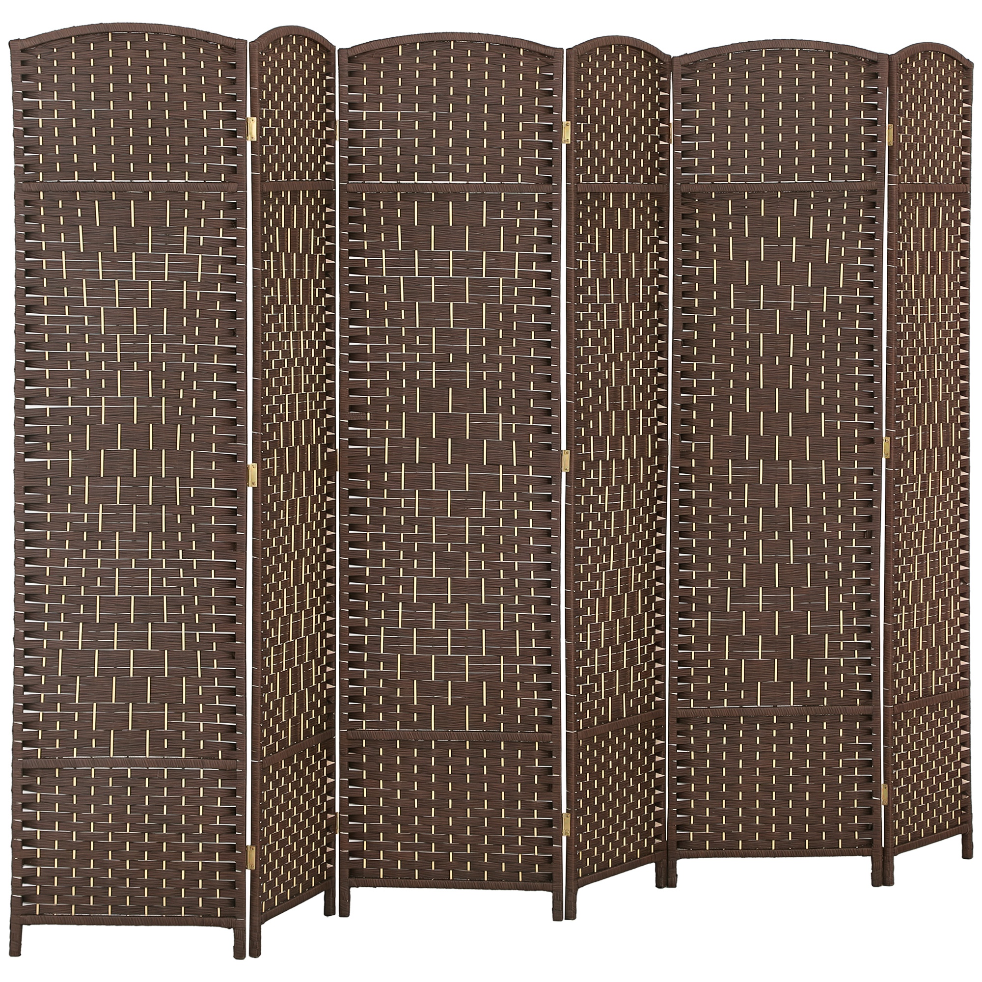 Folding Room Divider Screen 6 Panel 6' Tall Privacy Screen Freestanding Wood Partition for Home Office, Brown