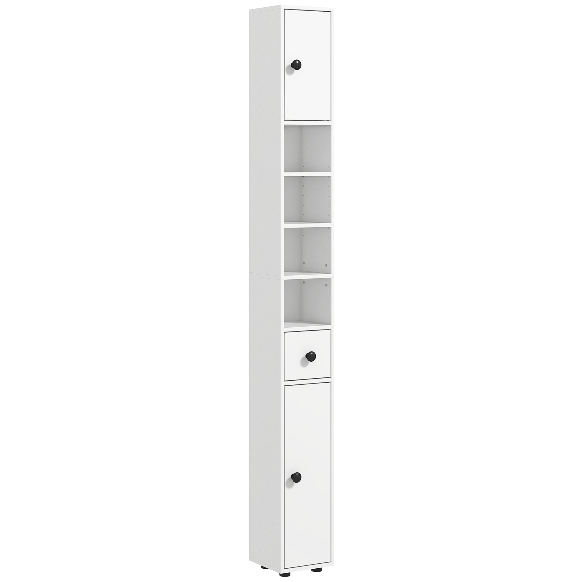 71" Small Bathroom Storage Cabinet, Narrow Toilet Paper Cabinet with Open Shelves, 2 Cabinets, Adjustable Shelves, White