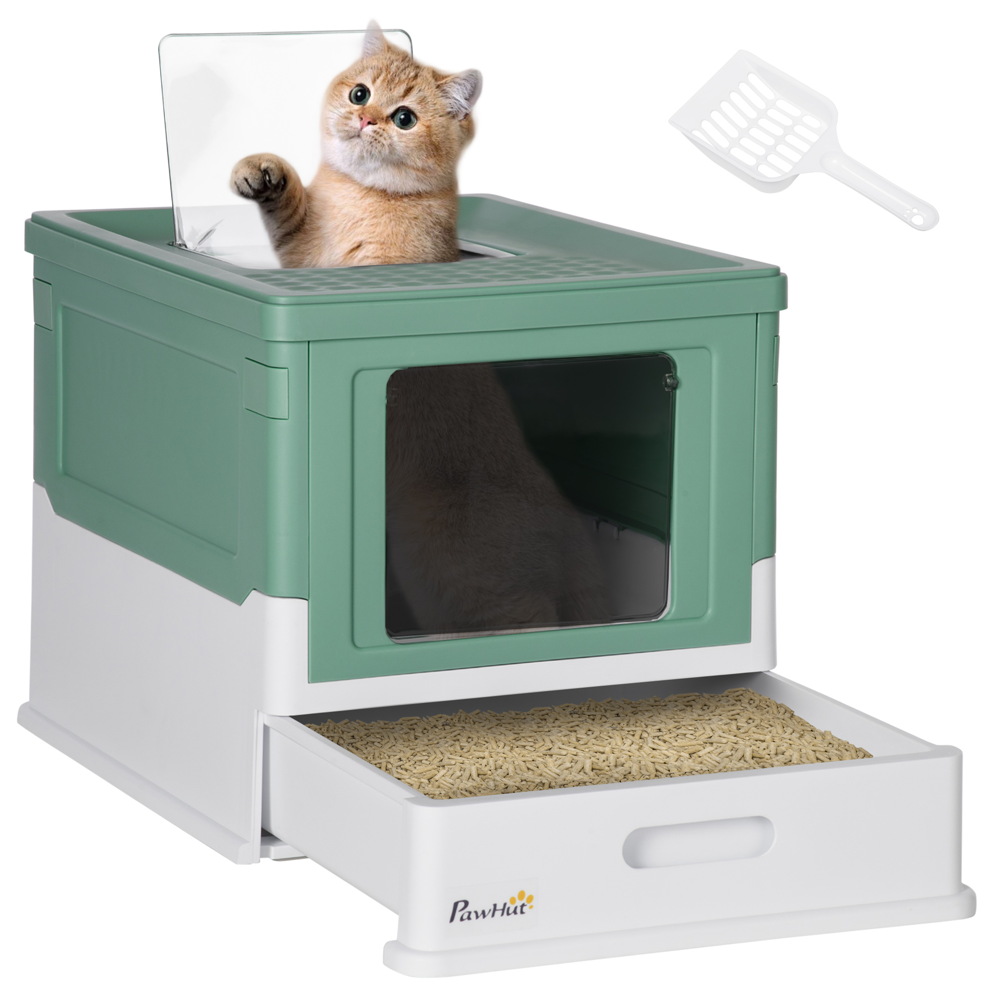 Fully Enclosed Cat Litter Box with Front Entry, Top Exit, Gray