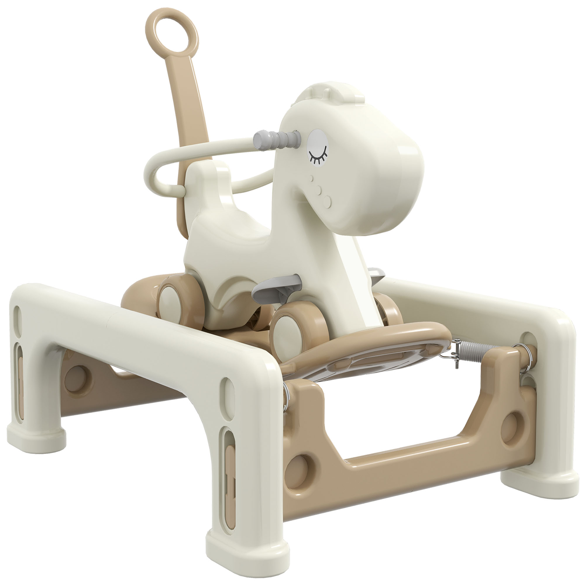 5 in 1 Rocking Horse for Toddlers 1-3 Years with Detachable Balance Board, Push Handle, Footrest, Cream White