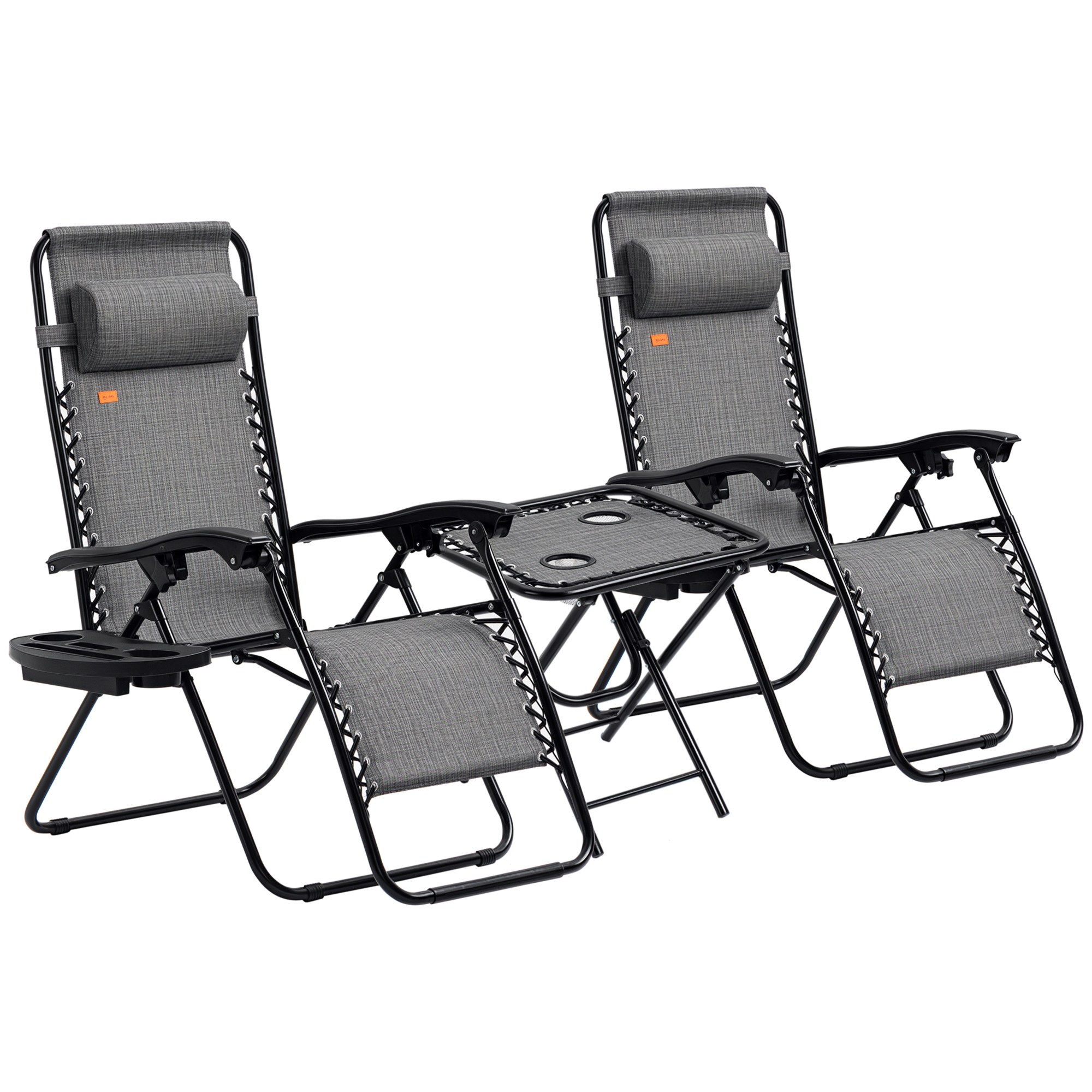  Zero Gravity Chair Set with Side Table, Folding Reclining Chair with Cupholders & Pillows, Adjustable Lounge Chairs for Pool, Backyard, Lawn, Beach, Gray