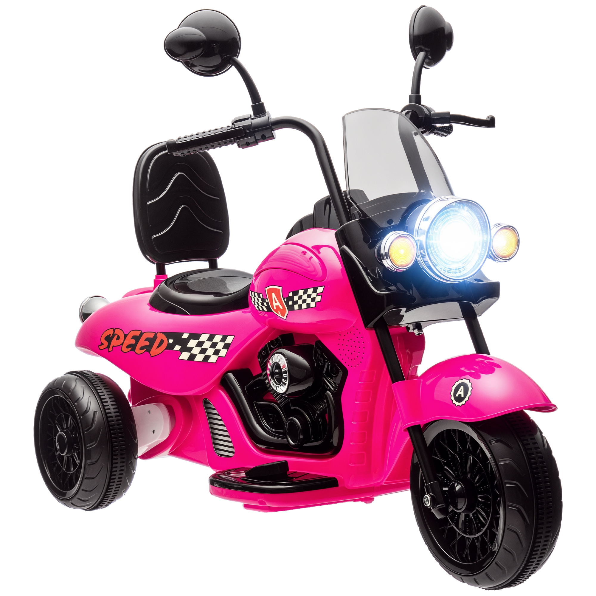 6V 3 Wheel Electric Motorcycle for Kids, Battery Powered Motorbike w/ Headlights, Music, Forward & Reverse, Pink