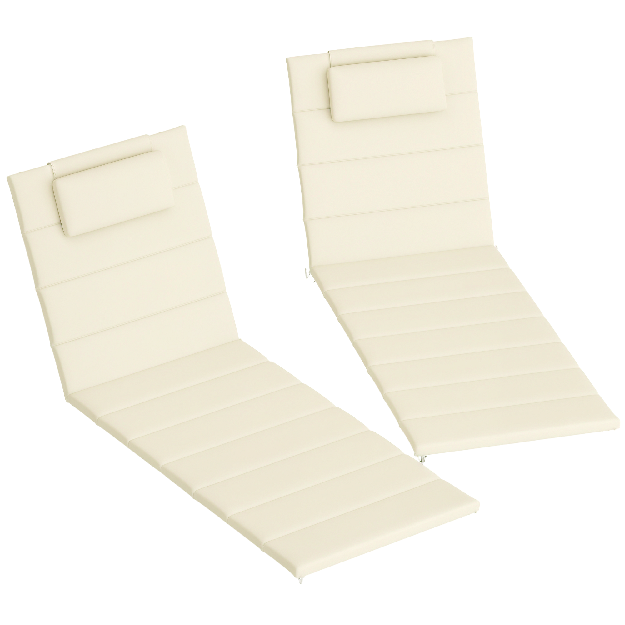 Foldable Chaise Lounge Cushion Set of 2, Outdoor Lounge Chair Cushion Set, UPF50+ 230gsm Olefin, 80" x 26" Cream White