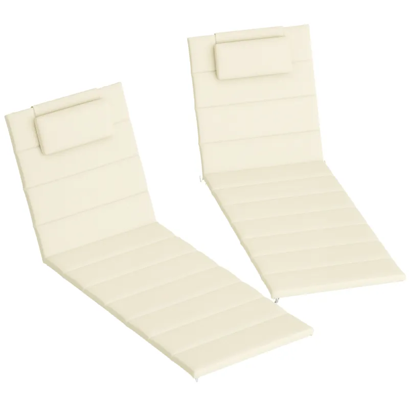 Foldable Chaise Lounge Cushion Set of 2, Outdoor Lounge Chair Cushion Set, UPF50+ 230gsm Olefin, 80" x 26" Cream White