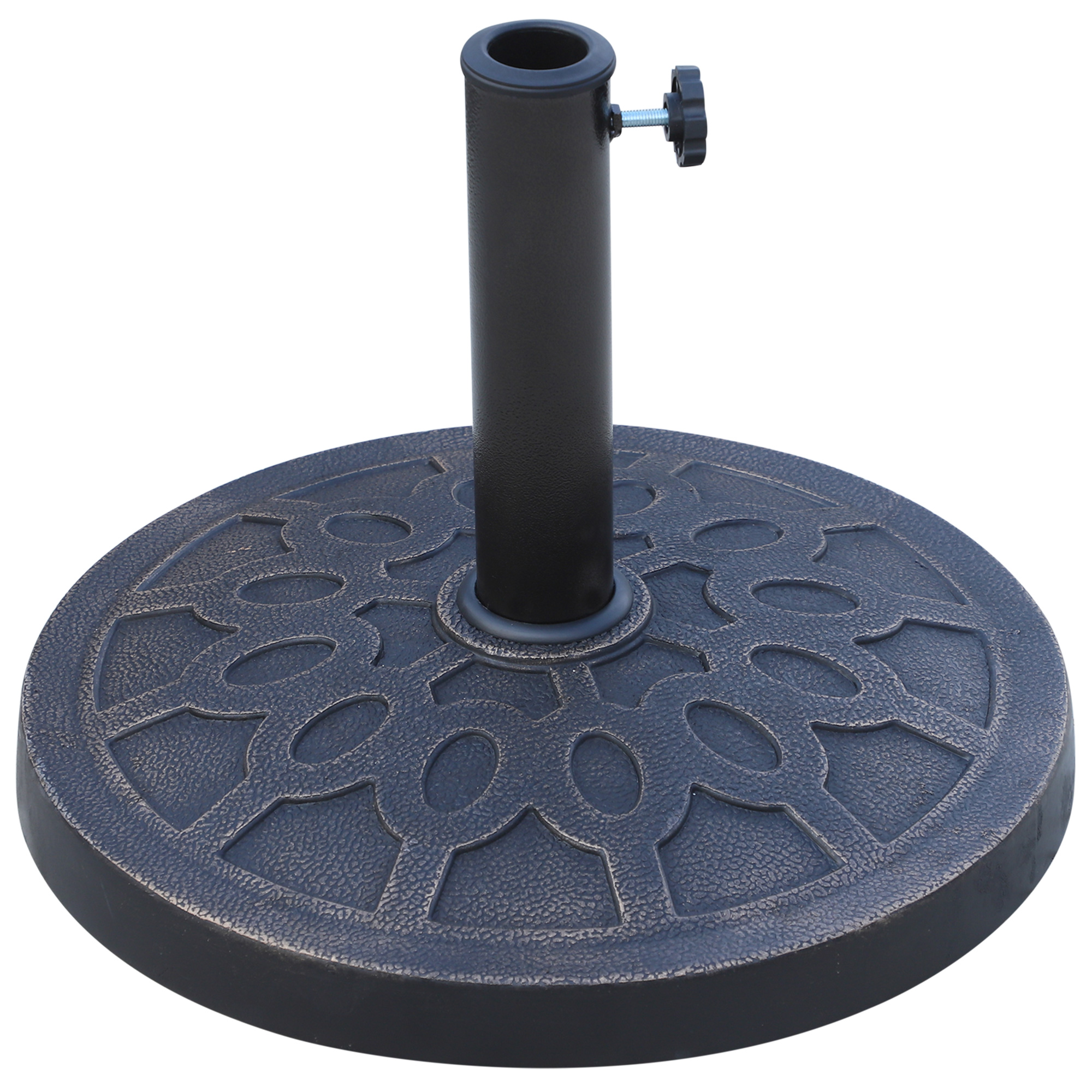 18" 26 lbs Round Resin Umbrella Base Stand Market Parasol Holder with Beautiful Decorative Pattern & Easy Setup, for Φ1.5", Φ1.89" Pole, for Lawn, Deck, Backyard, Garden, Bronze