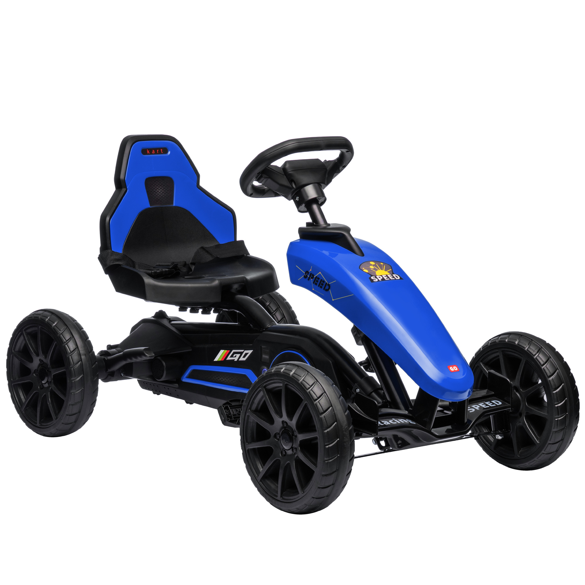 Kids Pedal Go Kart w/ Swing Axle, Shock-Absorbing Wheels, Blue
