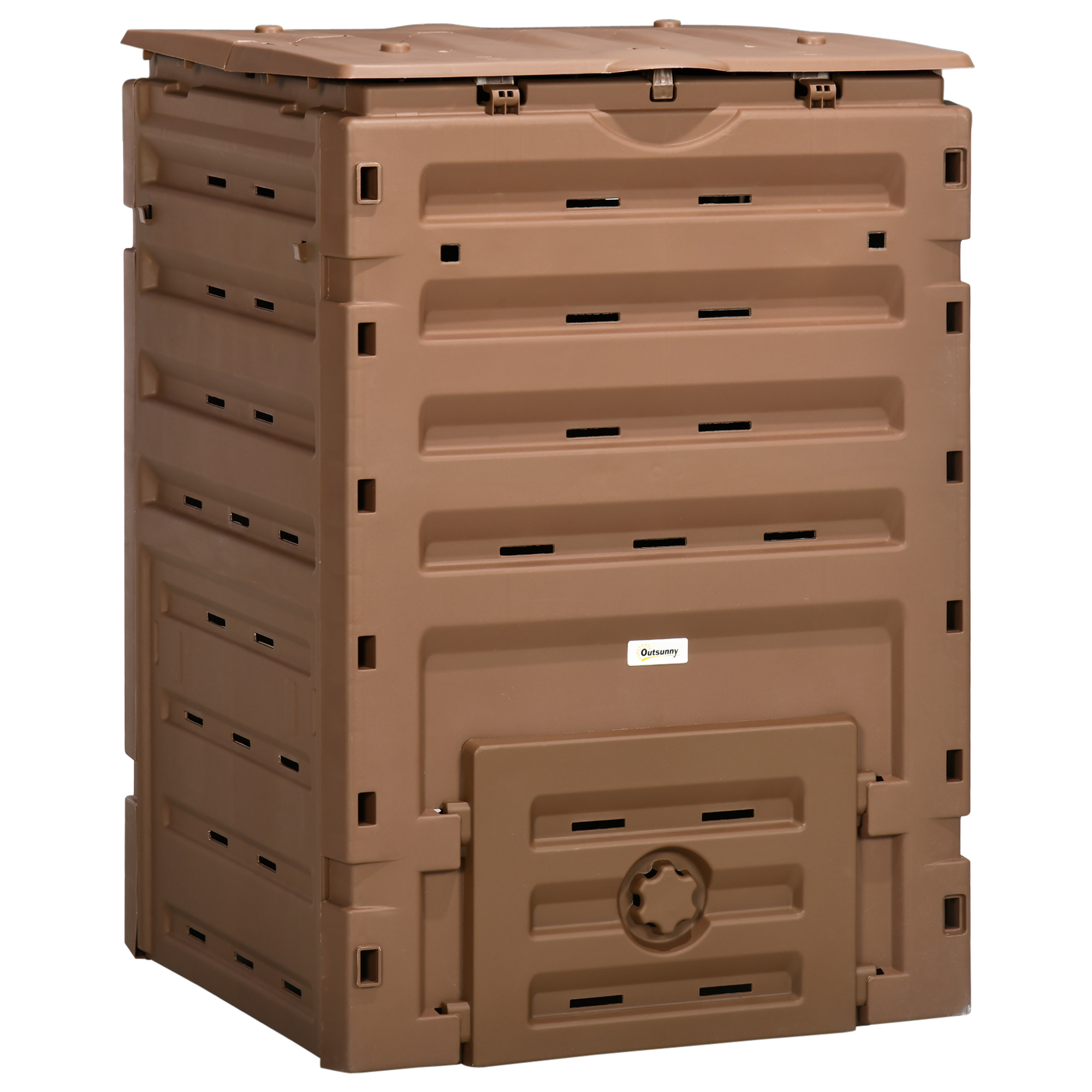 Garden Compost Bin, 120 Gallon (450L) Garden Composter, BPA Free, with 80 Vents and 2 Sliding Doors, Lightweight & Sturdy, Fast Creation of Fertile Soil, Brown