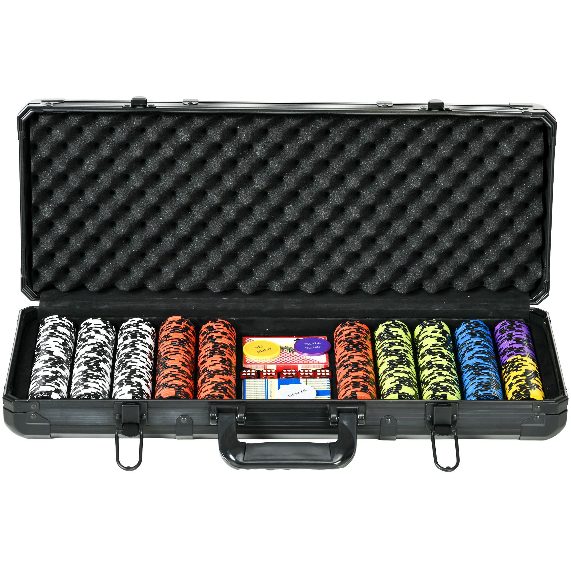 500PCs 14 Gram Clay Poker Chips Set Casino Poker Chips with Aluminum Case, Playing Cards, Dealer Button, 5 Dices