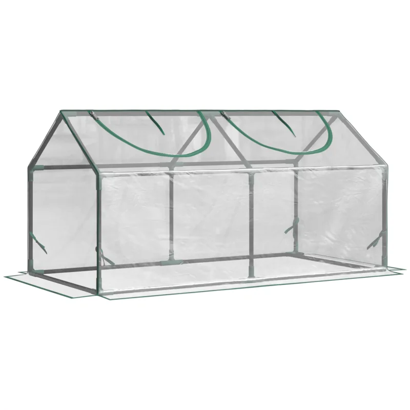  4' x 2' x 2' Portable Mini Greenhouse, Small Green House with PVC Cover, Roll-up Zippered Windows for Indoor, Outdoor Garden, Clear