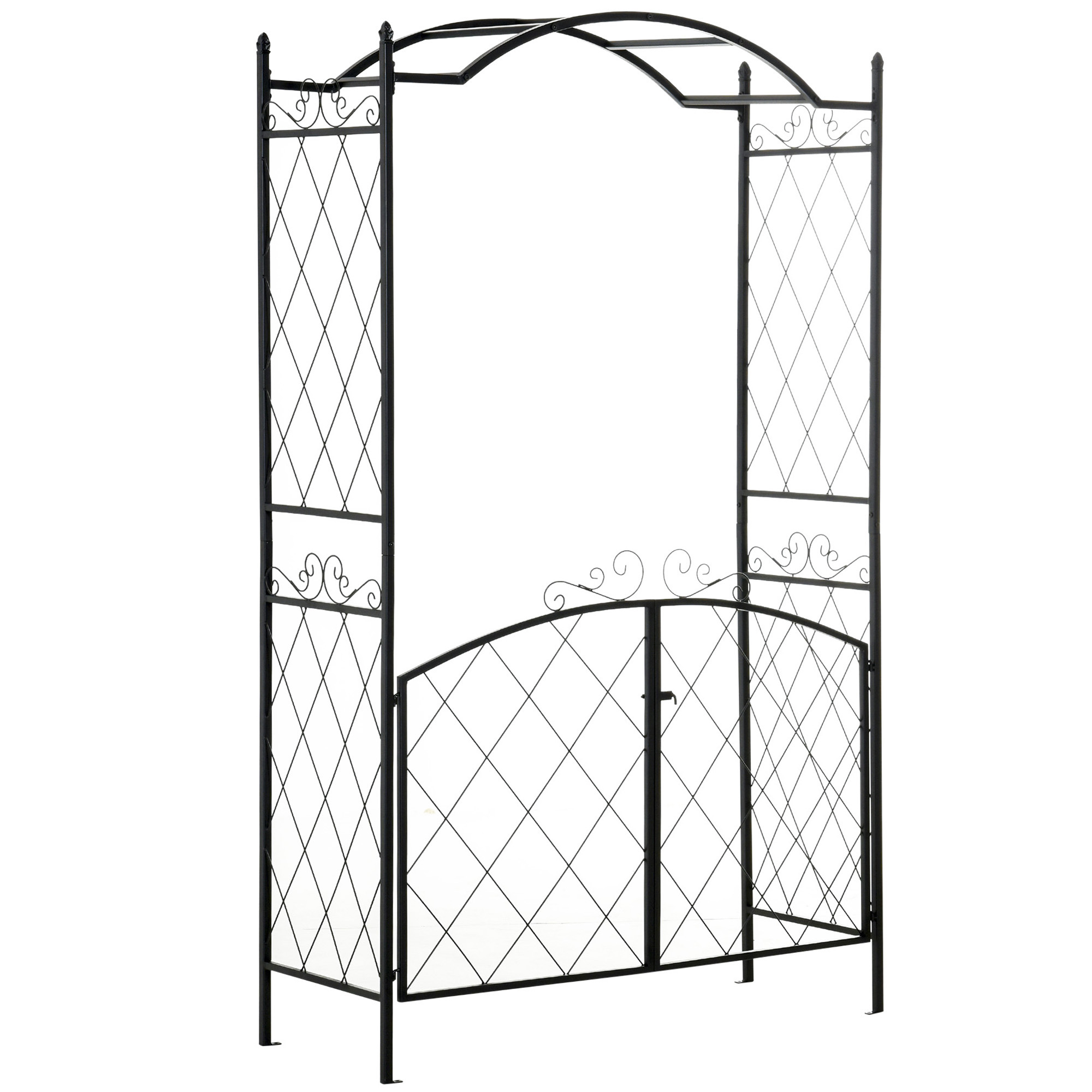 85" Garden Arch Arbor, Metal Arch Trellis with Gate, Garden Archway for Climbing Vines, Wedding Ceremony Decoration, Black