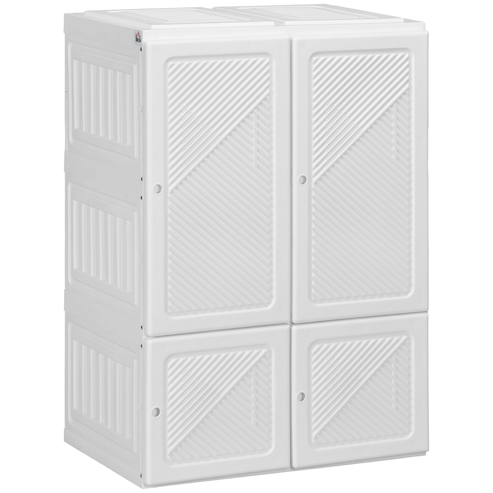 Portable Wardrobe, Foldable Clothes Storage Organizer with 3 Compartments, Hanging Rod, Magnet Doors, White