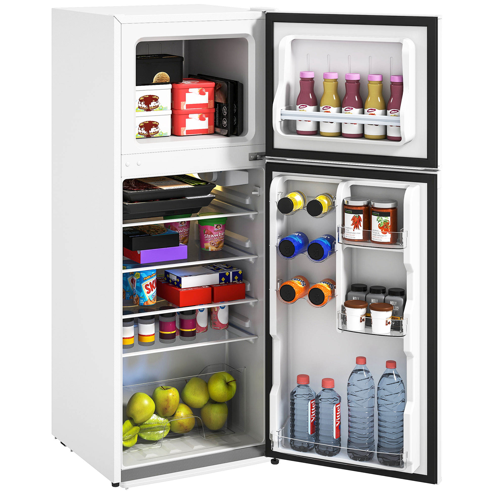 Small Fridge with Freezer, 4 Cu Ft Refrigerator with Reversible Doors, White