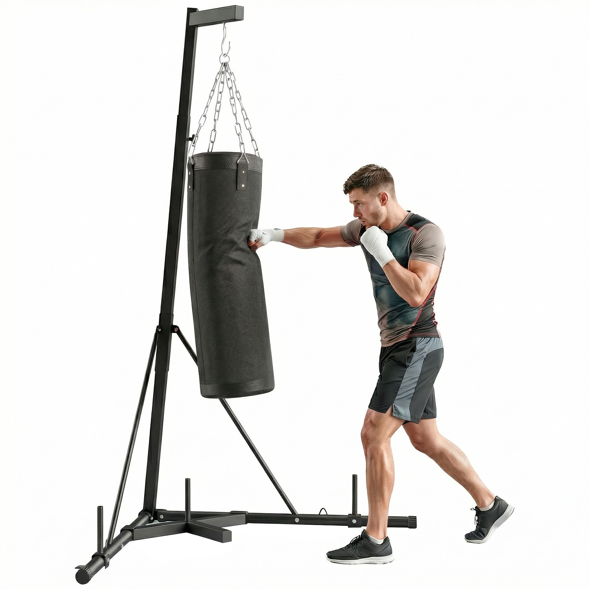 Punching Bag with Stand for Adults, 72.8"-90.9" Height Adjustable Freestanding Boxing Stand with Canvas Sandbag, Black
