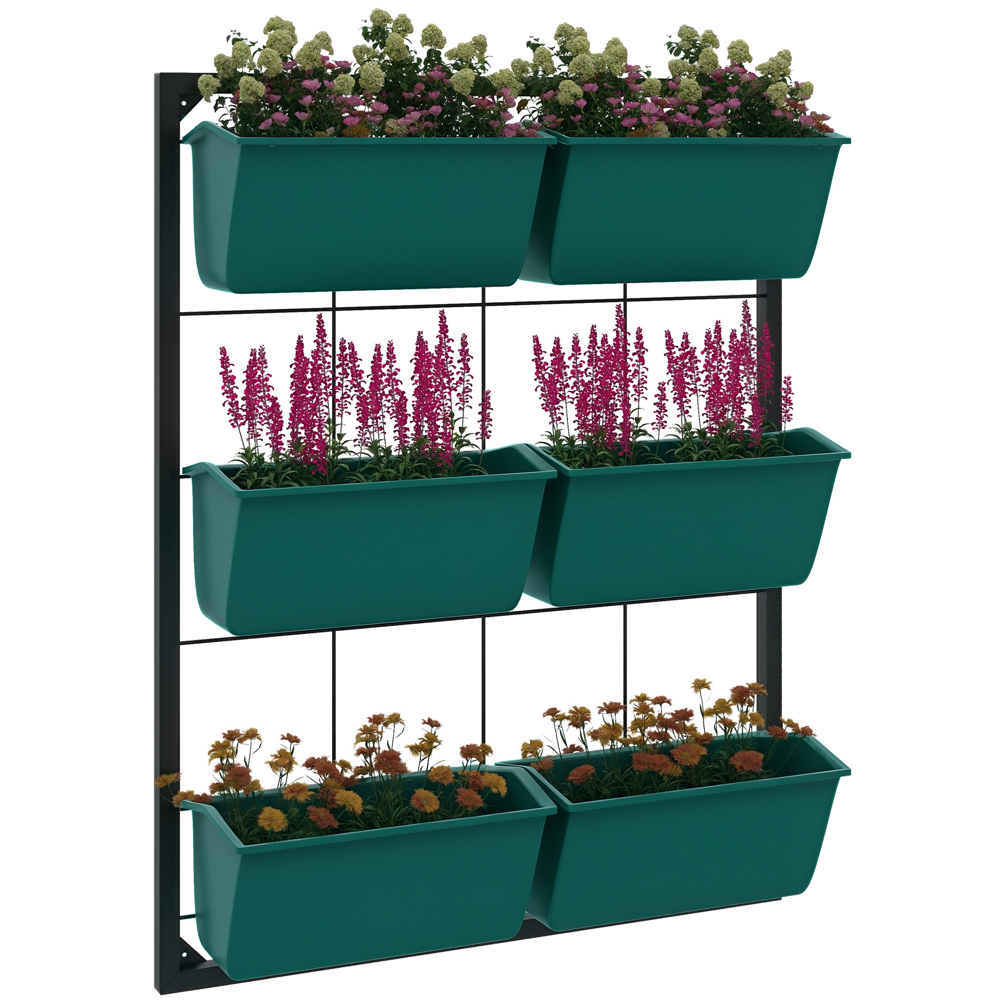 3-Tier Hanging Planter with 6 Pots for Indoor and Outdoor Use, Wall Planter, Self Draining & Wall Mounted, Green