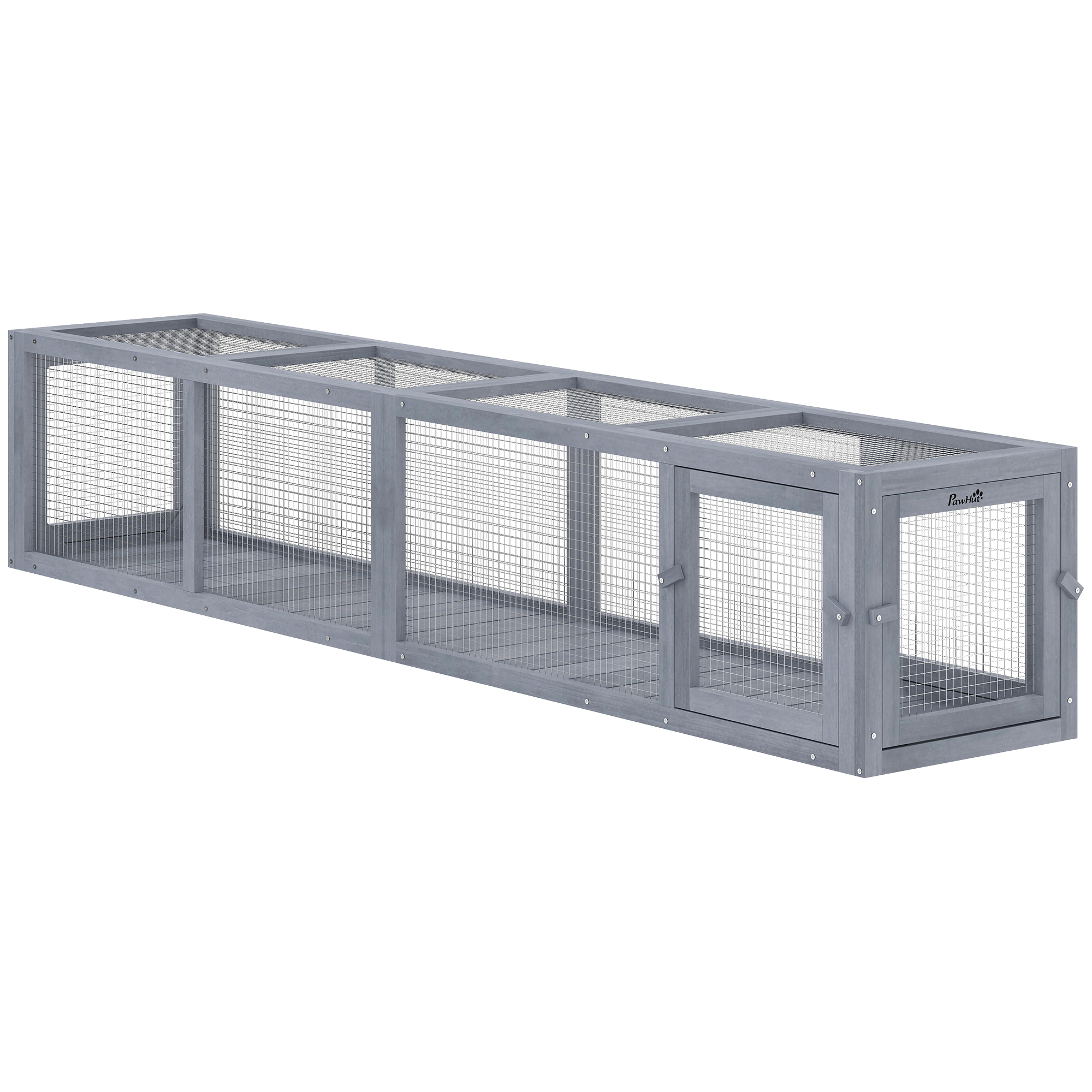 Wooden Cat Run with Weather Protection, Connecting Inside and Outside, 79"L x 15"W x 15"H, Dark Gray