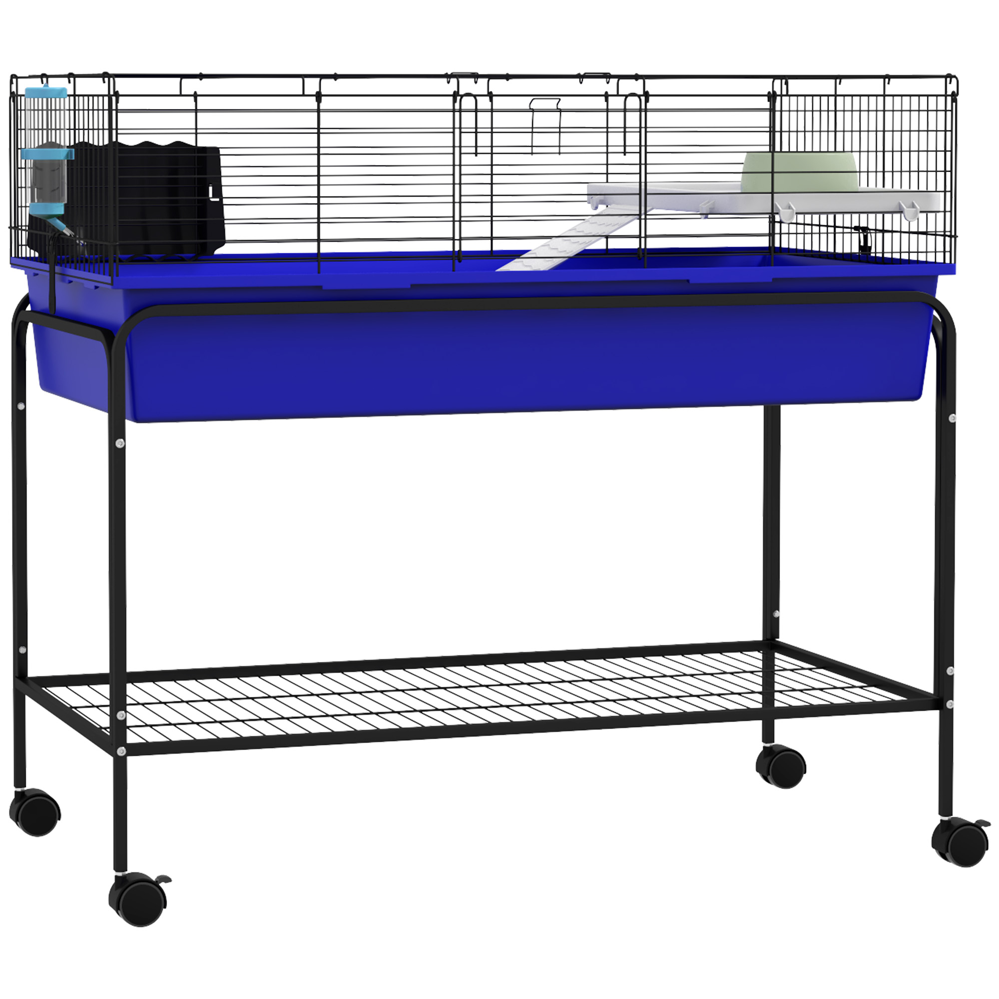 Two-Story Small Animal Cage Removable from Stand, Pet Habitat with Shelf & Wheels, 39" x 20.5" x 36.5", Blue