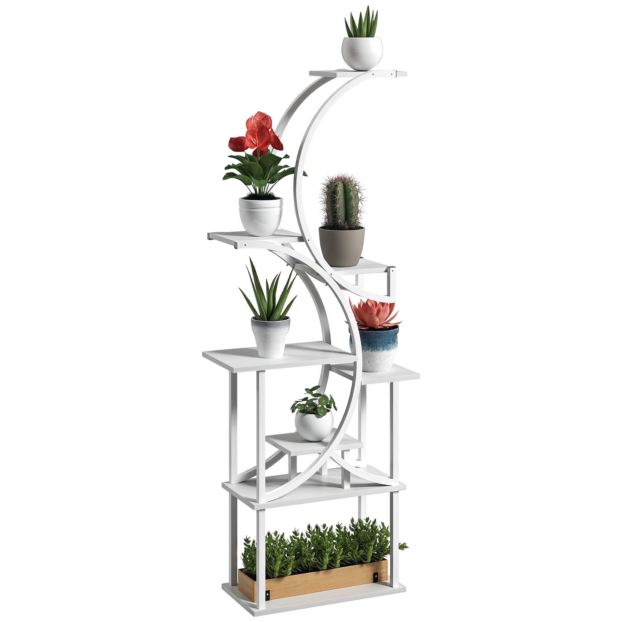 Plant Stand Indoor, 8 Tier 62" S-Shaped Plant Shelf, Corner Plant Rack for Multiple Plants, White