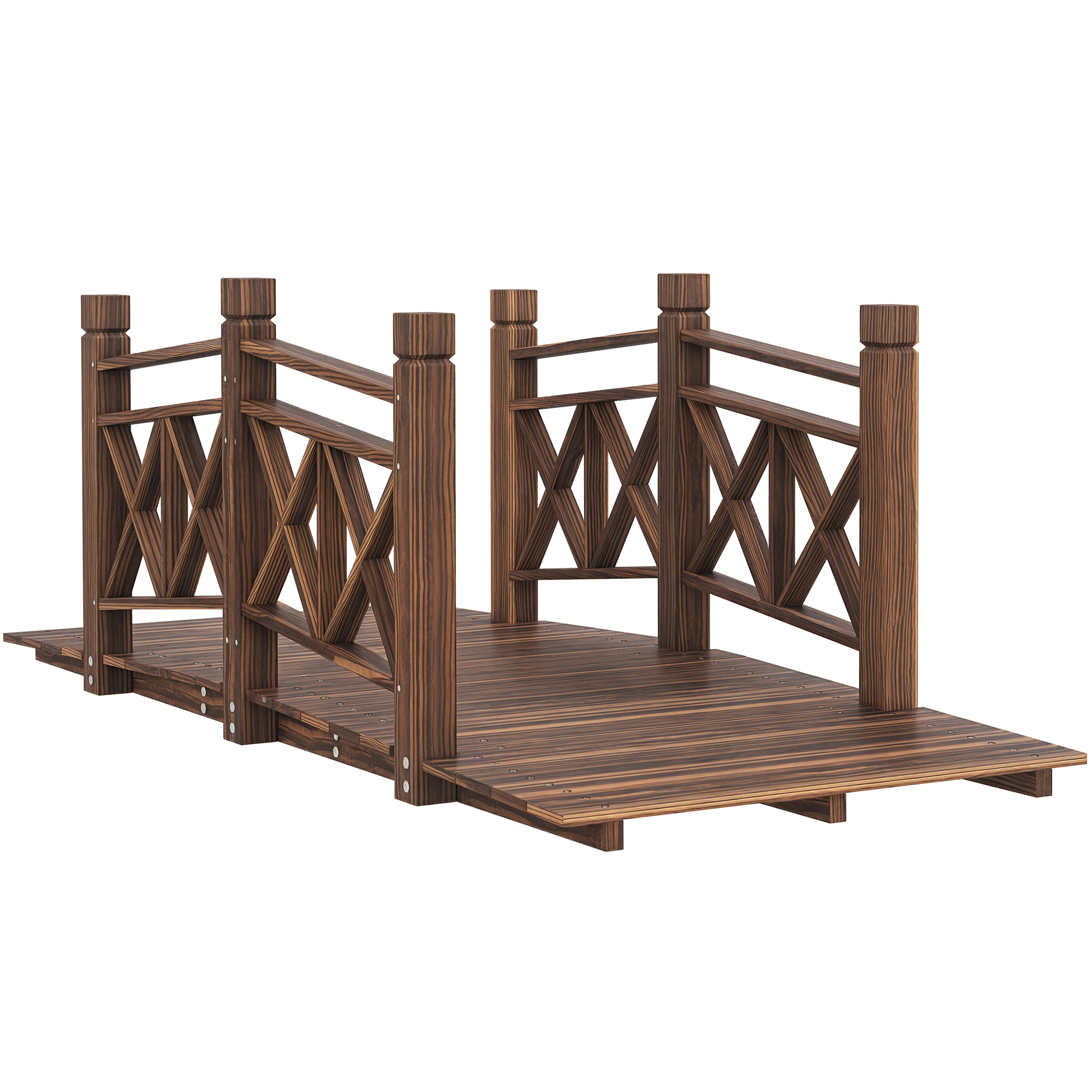 5 ft. Wooden Garden Bridge Footbridge for Backyard Ponds, Creeks, Streams, Carbonized